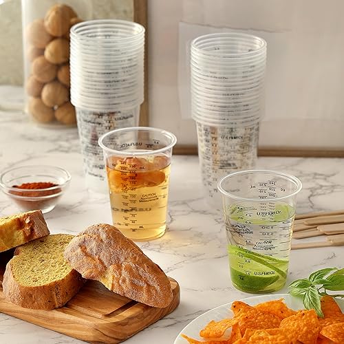 Miniatura 6 de Little Cook - 40 tazas medidoras para mezclar, desechables de resina de plástico transparente de 8 onzas con 40 palitos de madera para mezclar