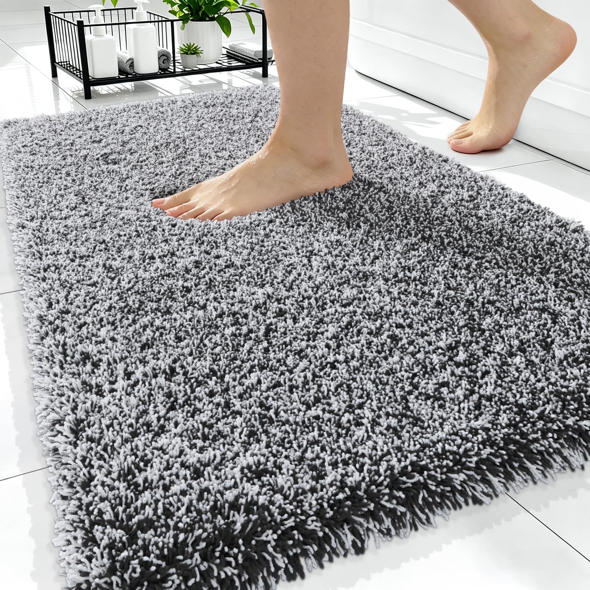 OLANLY Microfiber Bathroom Rugs 34x21, Quick Dry Bath Mat, Black and White