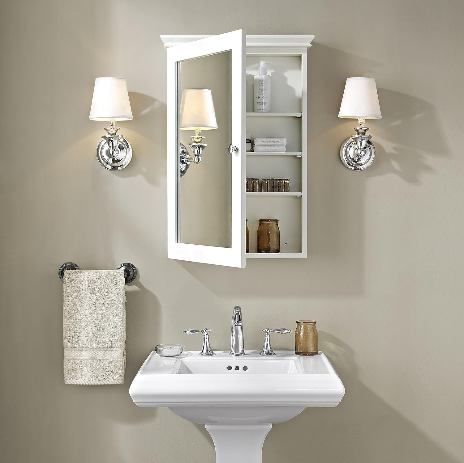 Crosley Furniture Lydia Wall Mounted Bathroom Mirror and Medicine Cabinet, White