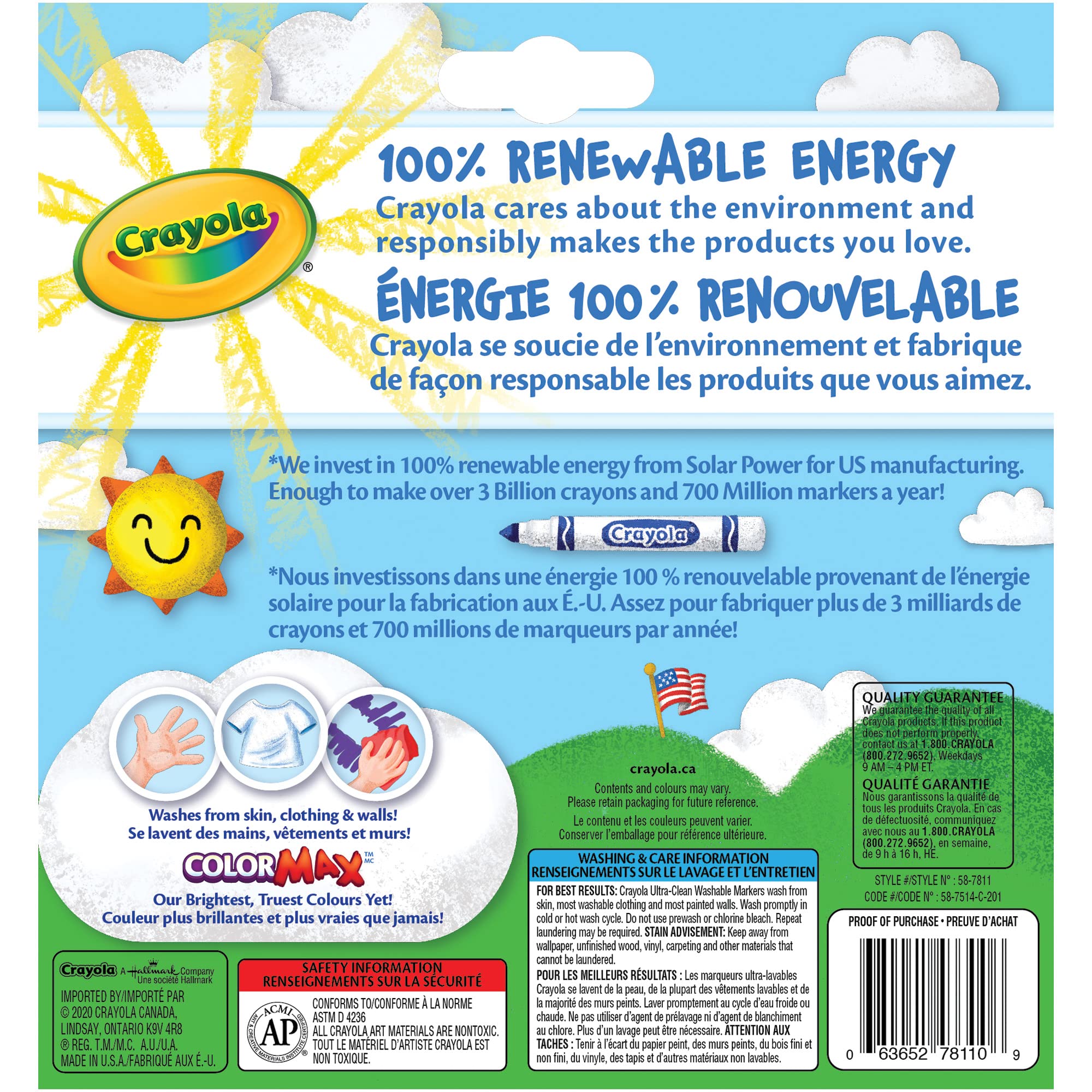Sinoeem CRAYOLA - Confezione da 10 pennarelli lavabili, ultra puliti, a tratto largo, tropicale