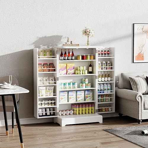 Miniatura 5 de JUMMICO Armario de almacenamiento de despensa de cocina de 41 pulgadas, armario independiente con puertas y estantes ajustables, organizador de