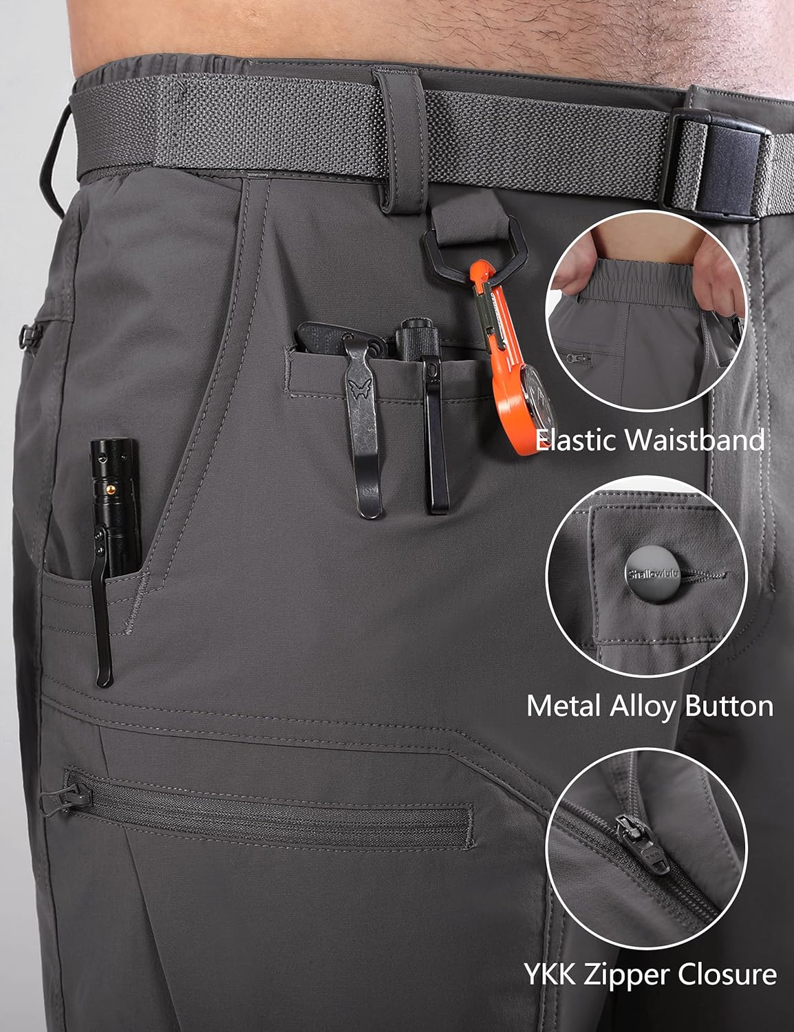 Mens Cargo Hiking Shorts Water Resistant Quick Dry Lightweight Breathable Tactical Shorts with Nylon Belt - Image 5