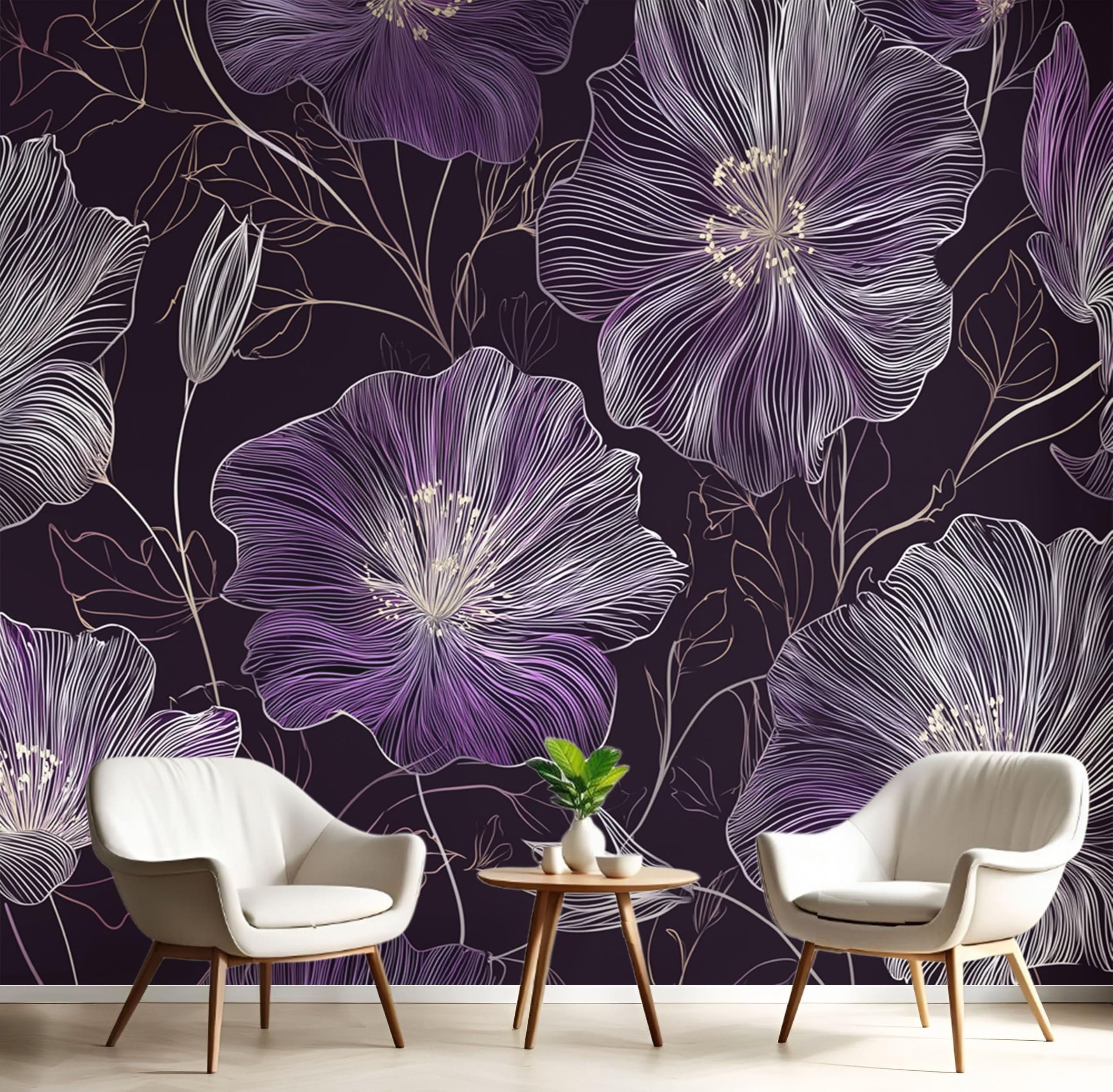 Papier Peint Panoramique Plantes Modernes Violet Décor 3D