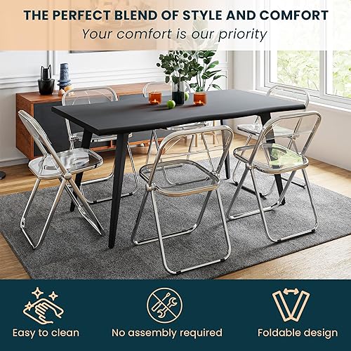 Miniatura 4 de LeisureMod Lawrence - Silla plegable de acrílico transparente moderna con marco de metal, asiento transparente que ahorra espacio para comedor,