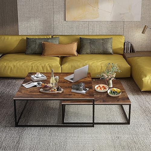 Juego de 2 mesas auxiliares anidables, mesa auxiliar para exteriores, mesas auxiliares industriales para sala de estar y dormitorio (blanco)