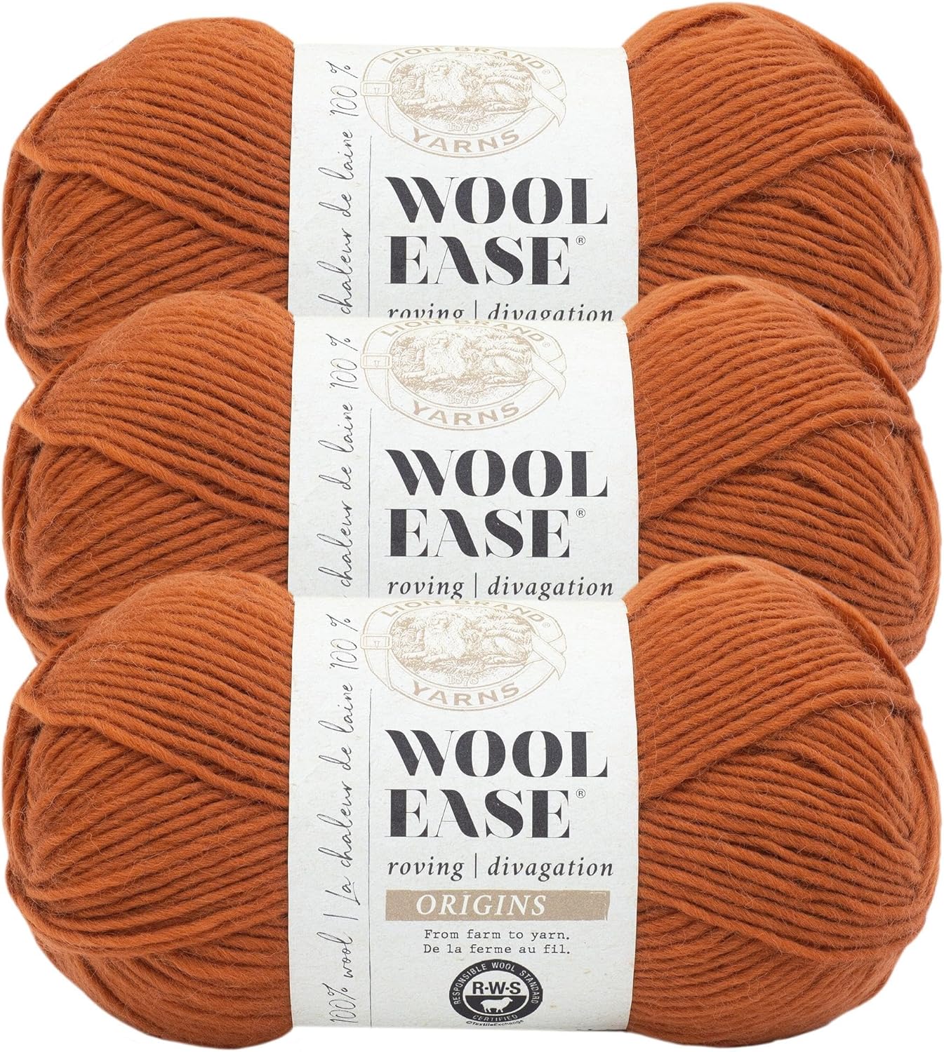 Lion Brand Yarn Wool-Ease Roving Origins, 100% Wool Yarn for Knitting and Crochet, Aqua, 3 Pack