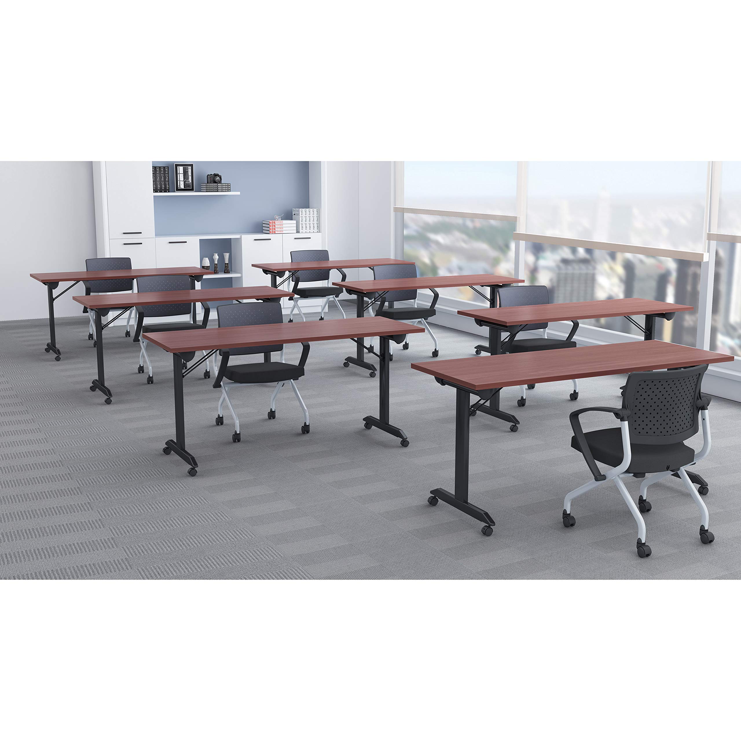 Lorell Mobile Folding Training Table  Mahogany Powder Coated