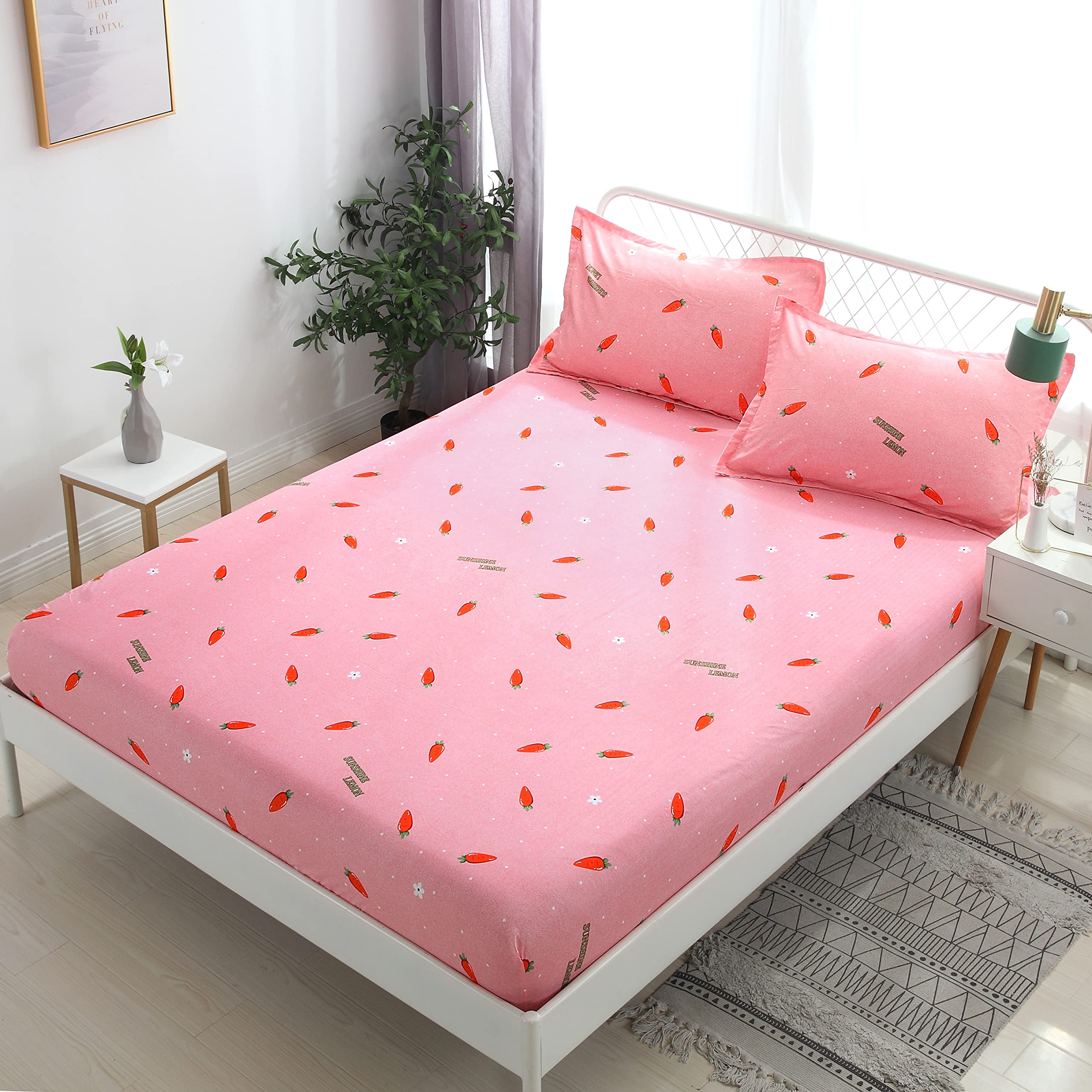 House of Quirk Fitted Sheet Bed Sheets 20CM Extra Deep Pocket Sheets Soft and Breathable Fitted Bedding Sheets (Pink Carrotr, Double Size 59" x 78.7" Inch) (B09THBNNPL) Amazon Price History, Amazon Price Tracker