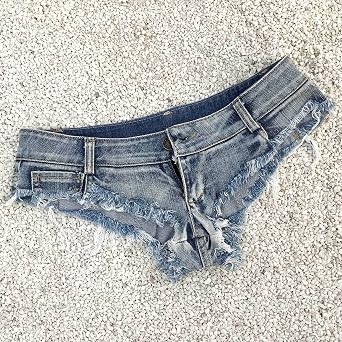 Women's Low Waist Denim Jean Booty Micro Mini Thong Shorts