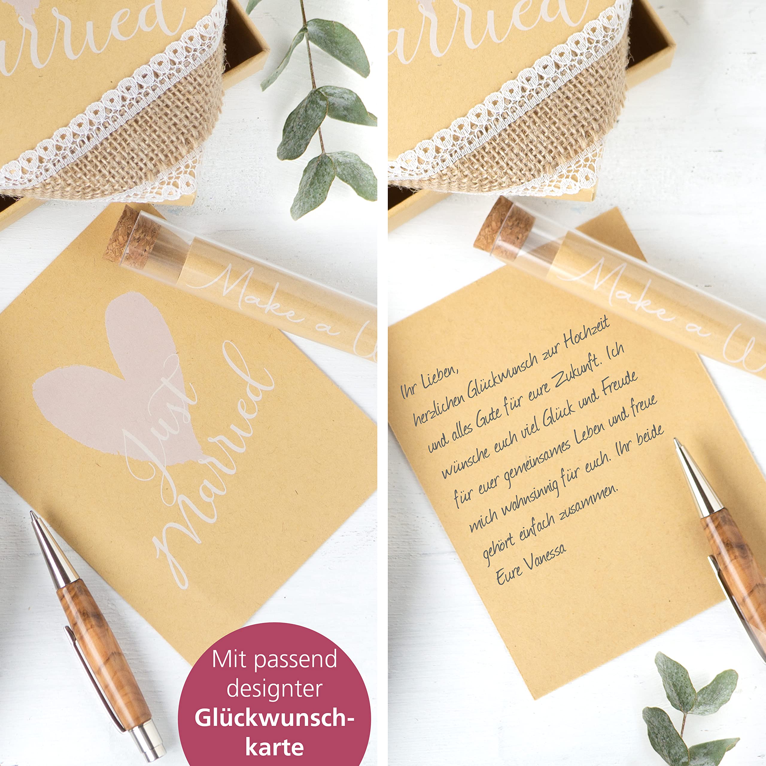 WeddingTree Pudełko na prezent, prezent pieniężny, prezent ślubny, prezent dla młodej pary, opakowanie z probówką, kartą ślubną i baniekami mydlanymi, pudełko na prezent ślubny