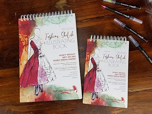 Miniatura 8 de Fashion Sketchbook 400 Figure Templates Premium Hardcover Heavy-Weight Multi-Media Paper 85x6 Travel Size