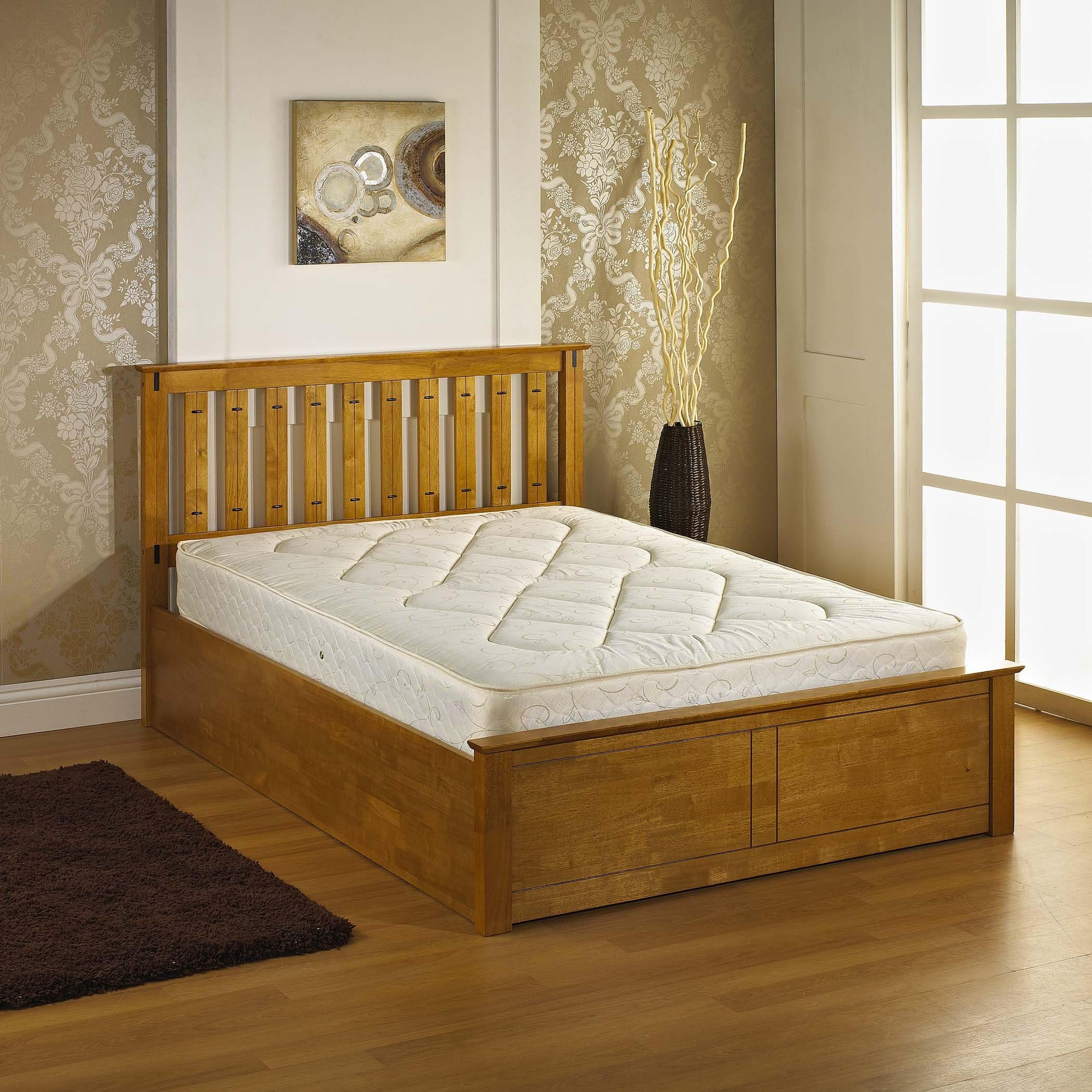 IFC Veronica Wooden Storage BedOttoman Gas Lift, New Oak, King