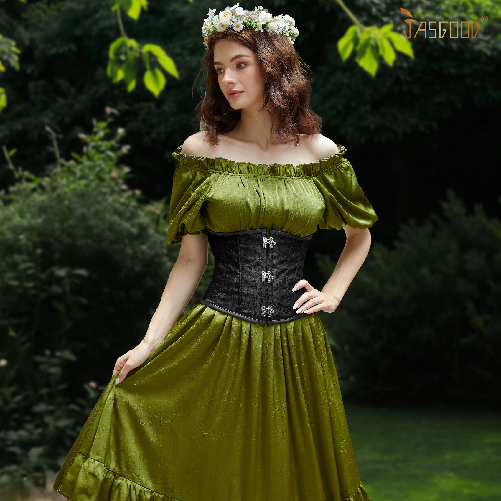JASGOOD Women's Black Underbust Corset Belt – Lace-Up Boned Waist