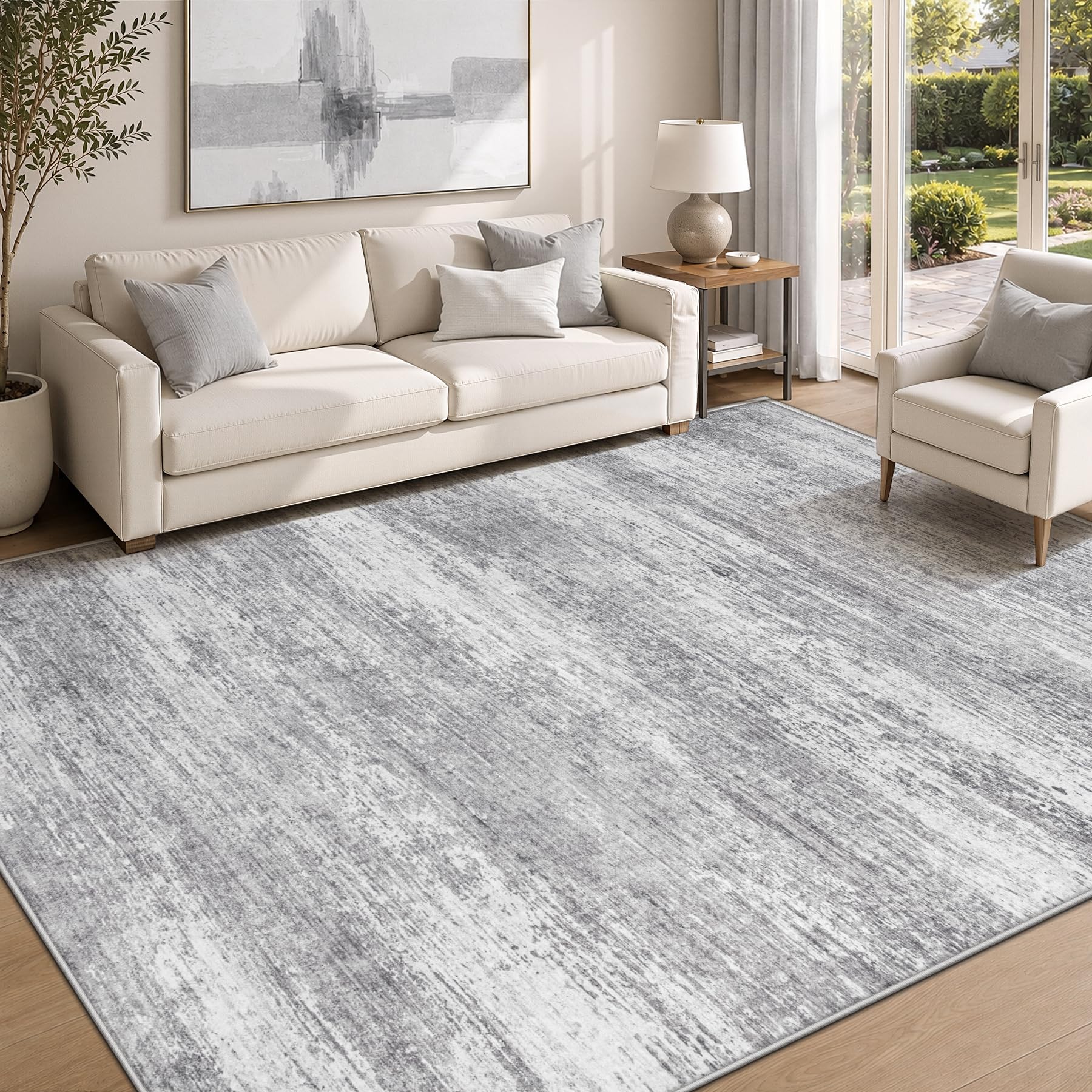 Photo 1 of losbulake Washable Area Rug, 6'x9', Light Grey Abstract
