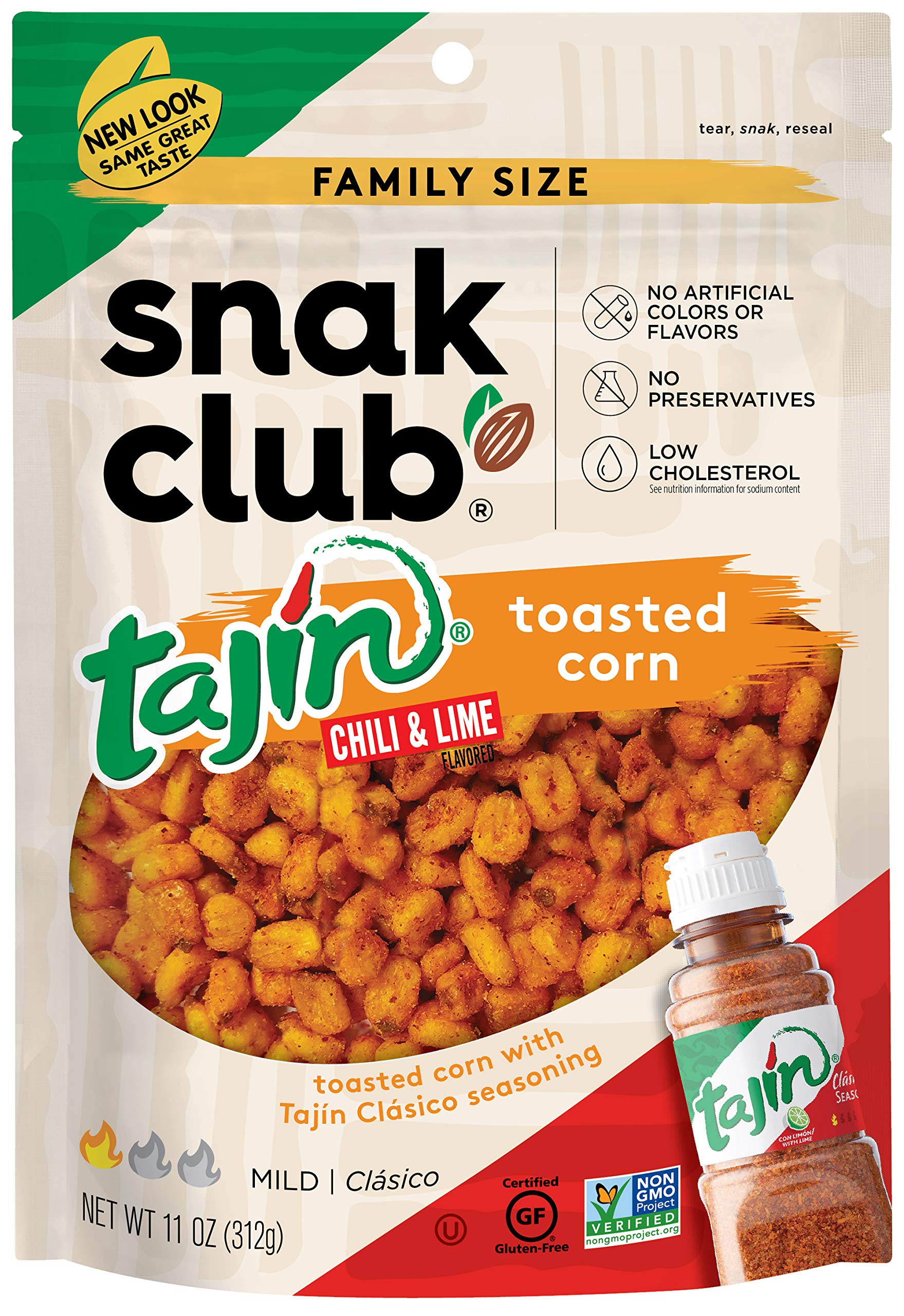 Tajin Seasoned Toasted Corn 11 Ounce Resealable Family Size Bag, 6 Count