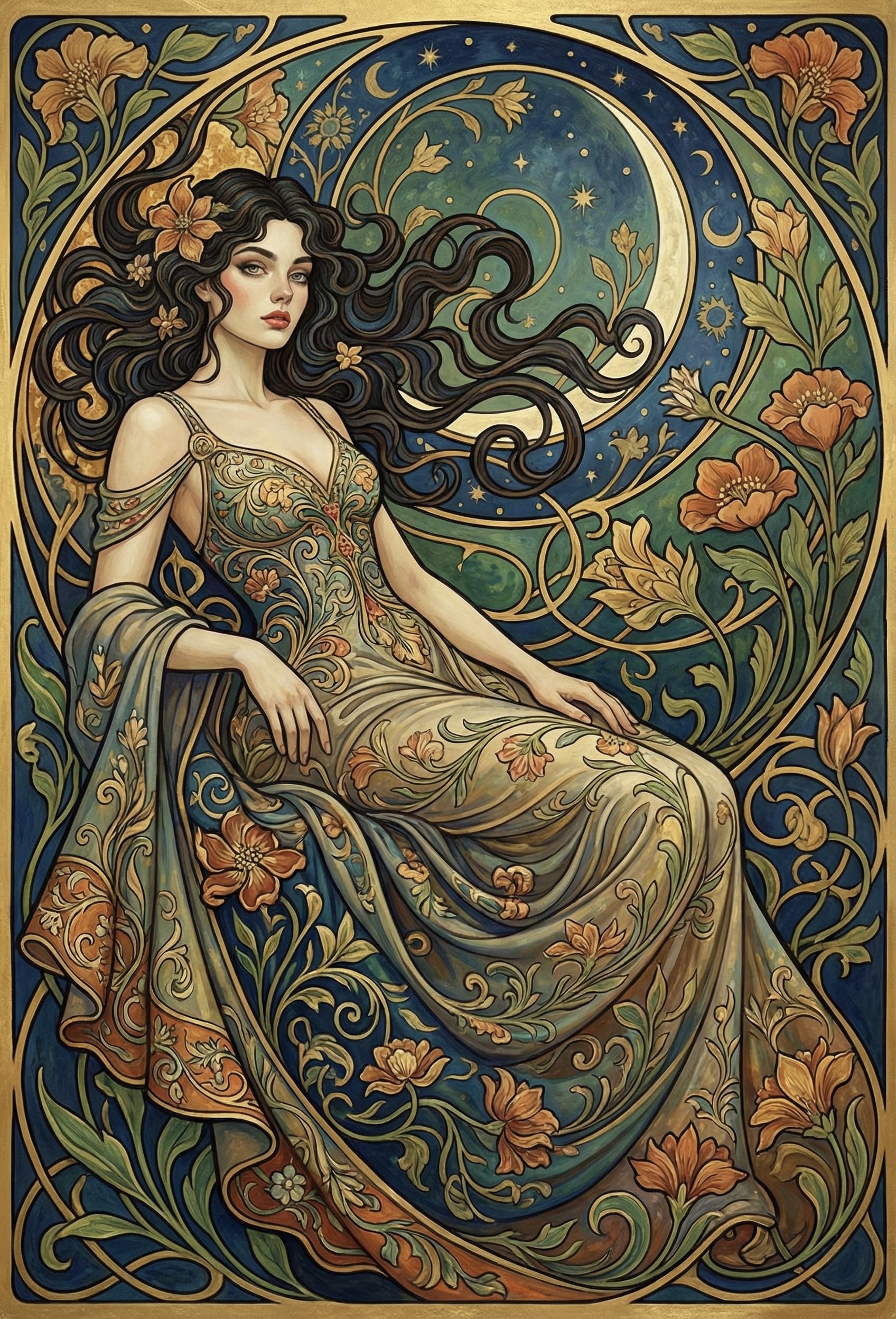 Art Nouveau Goddess Wooden Puzzle 500 Pieces, Fantasy Decor Gift