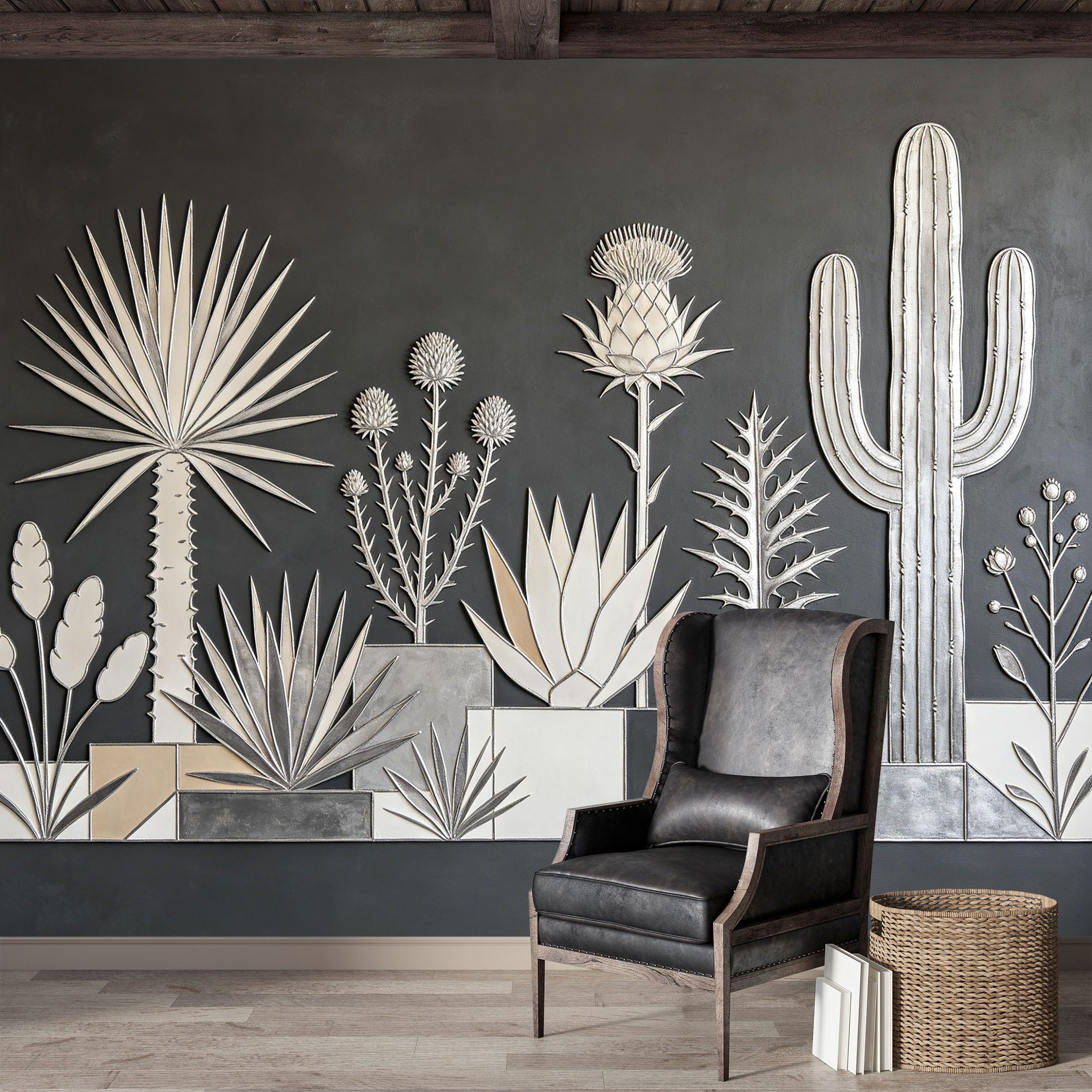 Custom Size Wall Mural,Botanical Cactus Desert Art Deco Premium Water Activated SelfAdhesive Wallpaper,Removable Wall Covering,Easy DIY Install Wall Art for Indoor Home Decor