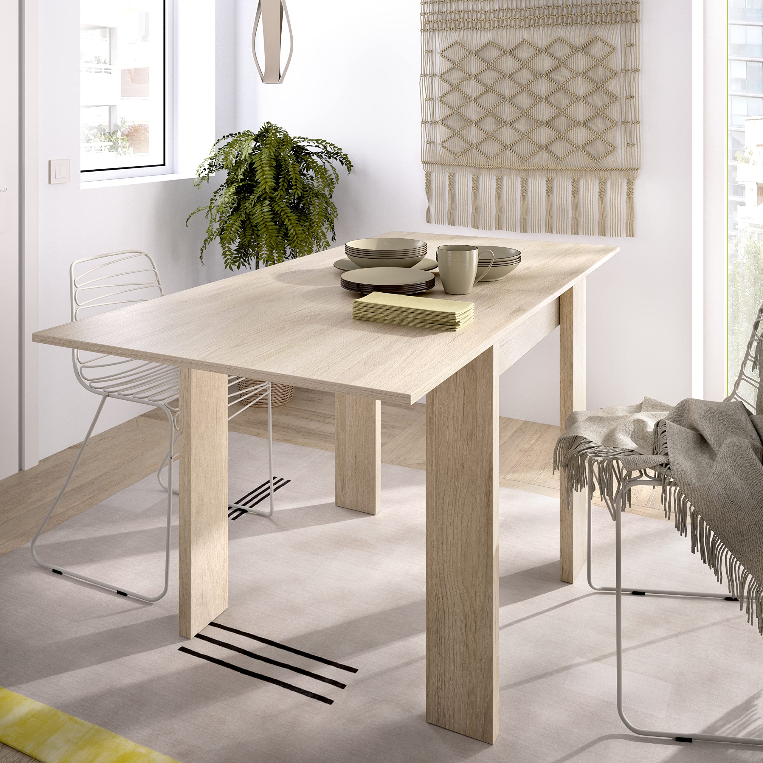 DEKIT GRUPO RIMOBEL BOK Mesa Auxiliar de Comedor o Cocina Extensible, Melamina, Roble Natural, 79-77x67-134x67 cm