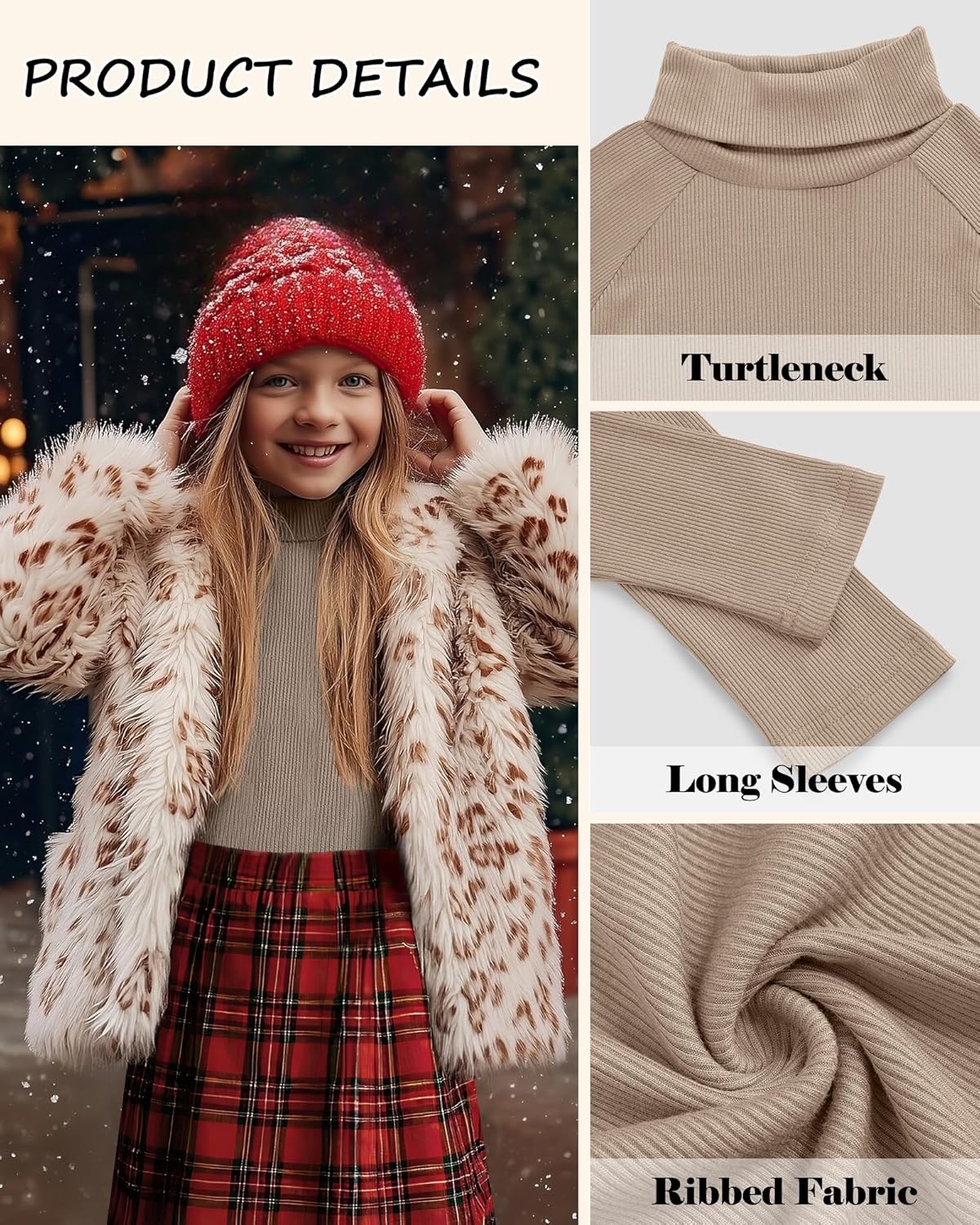 3 Pack Girls Turtleneck Long Sleeve Shirts Ribbed Knit Cotton Layer Tops Slim Fit Casual Undershirts 5-14 Years - Image 5