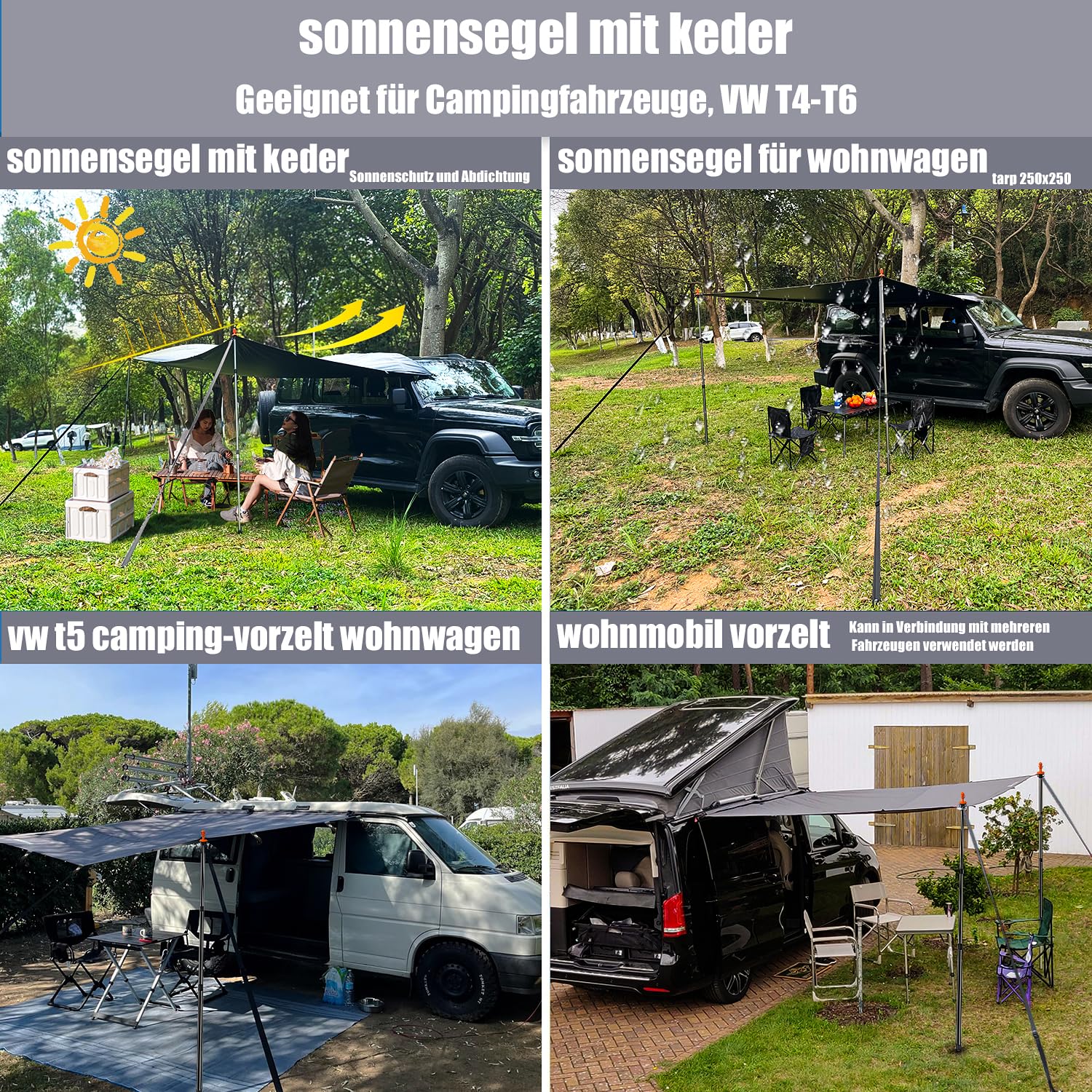 Store Voiture, Auvent Fourgon, avec Rail de Passepoil (4-6 Mm), Auvent Van, T4, T5, T6, ImpermÉAble, Awnings, Anti-UV, Barres de Tente