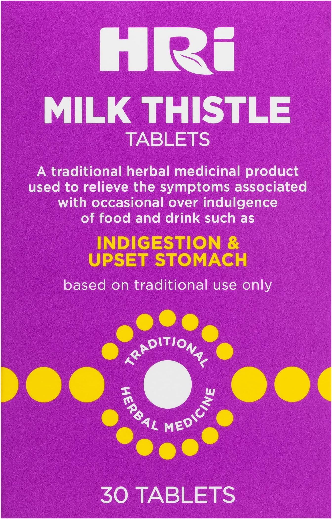 Milk Thistle 30 Tablets - to Relieve Symptoms Associated with Over Indulgence of Food and Drink Such As Indigestion and Upset Stomach. 300 mg of Milk Thistle Extract. 1 Pack