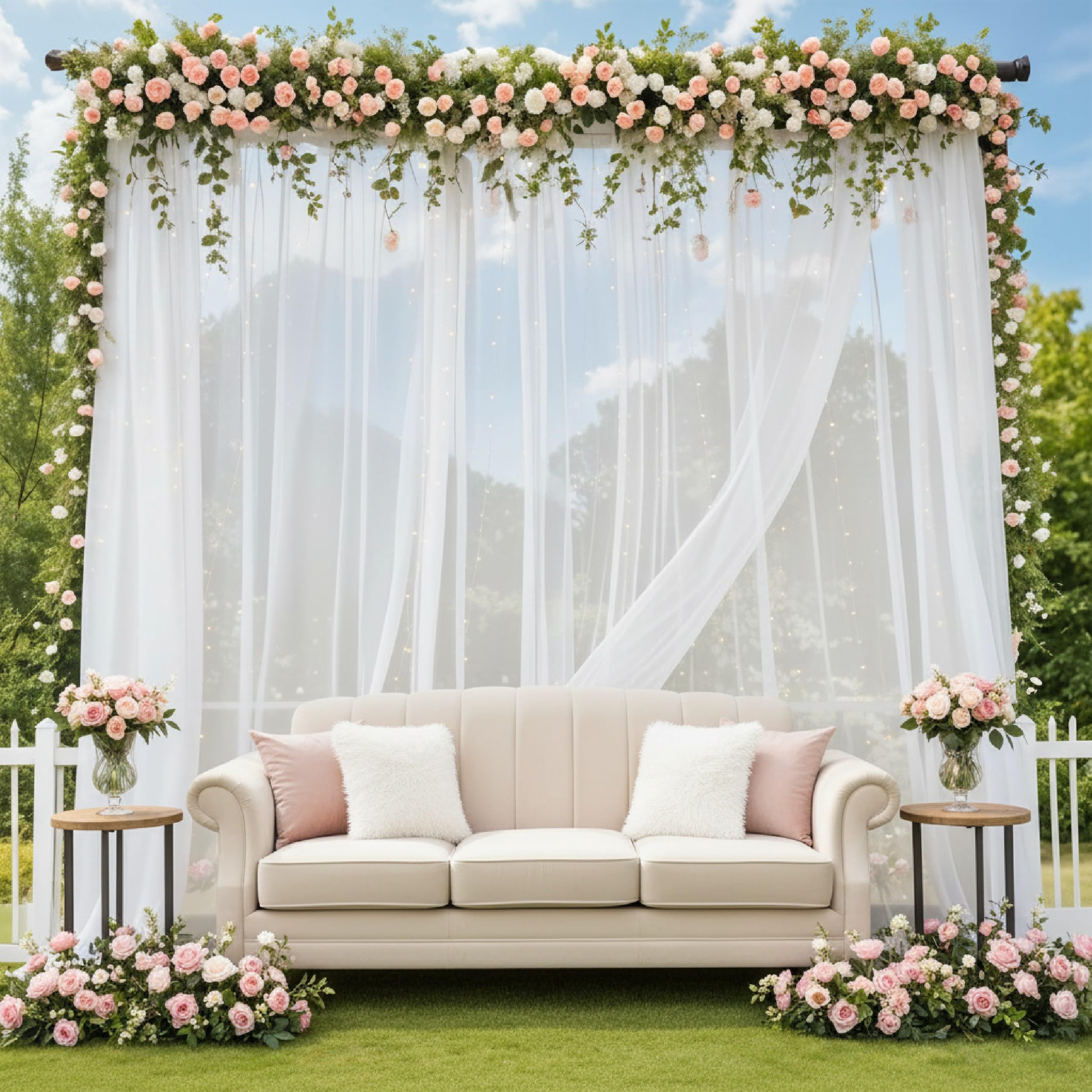Balloonistics 3 Pcs White Net Curtain Backdrop Kit Elegant Sheer Decor for Birthdays, Weddings & Anniversaries – Curtains with Ribbon – DIY Cabana Tent & Party Backdrop