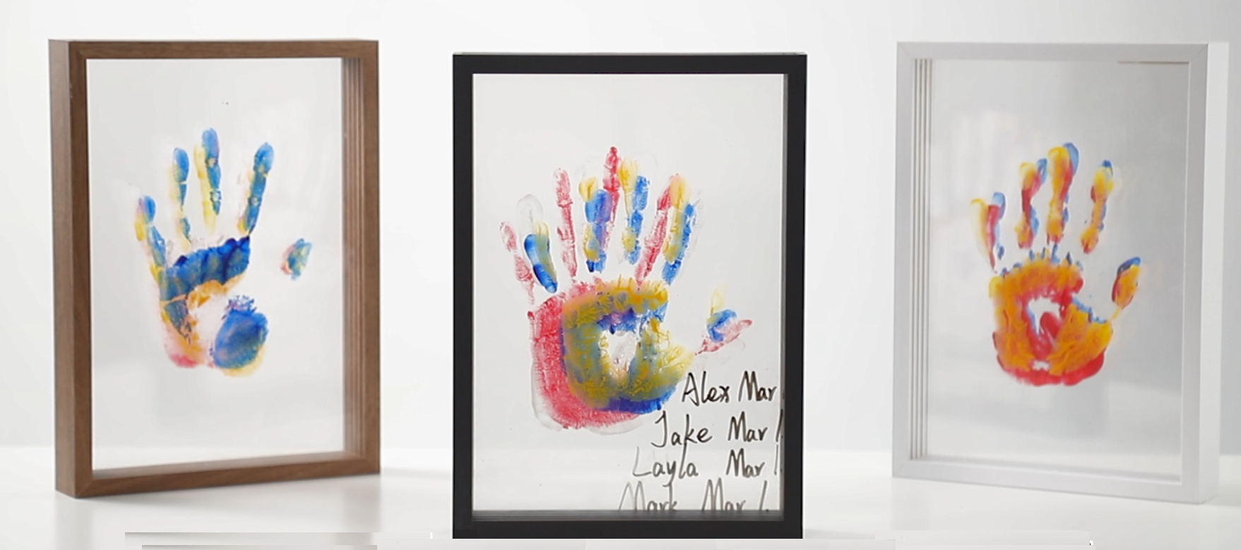 Kit D'empreintes Familiales - Cadre En Bois Avec 4 Feuilles Acryliques, Peinture Bébé Safe - 14