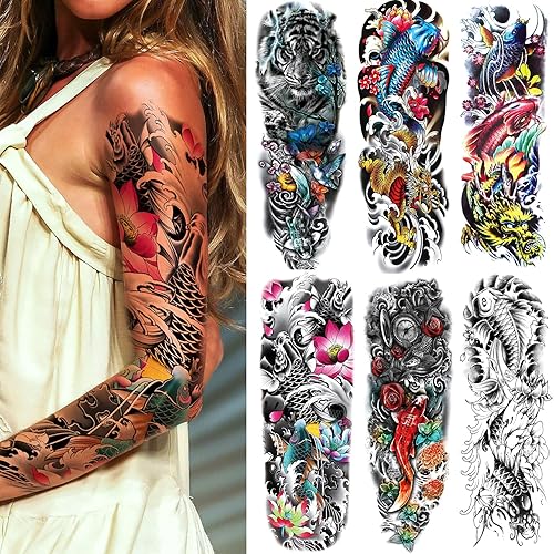 Miniatura 8 de Calcomanías de tatuaje de manga modelo de tótem tribal 6 hojas manga completa para adultos niños mujeres