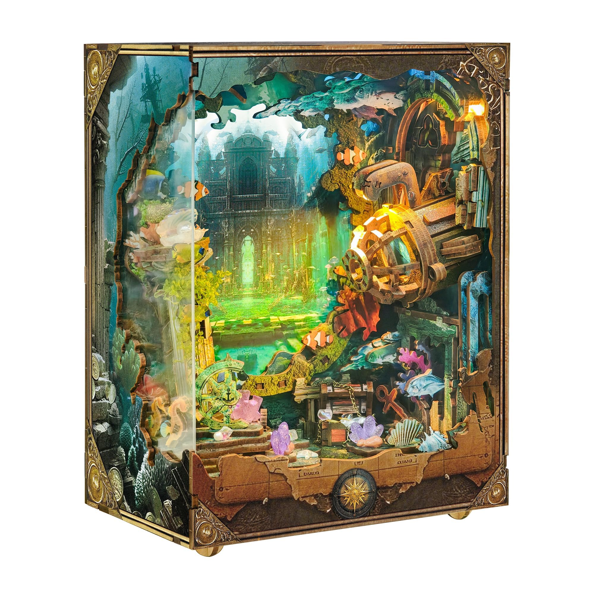 Book Nook Kit for Adults, DIY 3D Wooden Puzzle Deep-sea Exploration Theme Building Model, Bookshelf Decor Craft Sets with Lights & Music, Creative Gift Designs for Tiny House — image 1