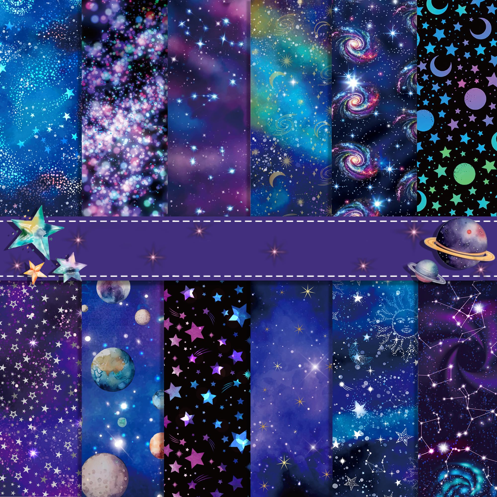 VIVIQUEN 24 Pack Galaxy Pattern Double-Sided Scrapbook Paper, 12-inches Starry Sky Scrapbook Specialty Craft Paper Folded Flat for DIY Background Card