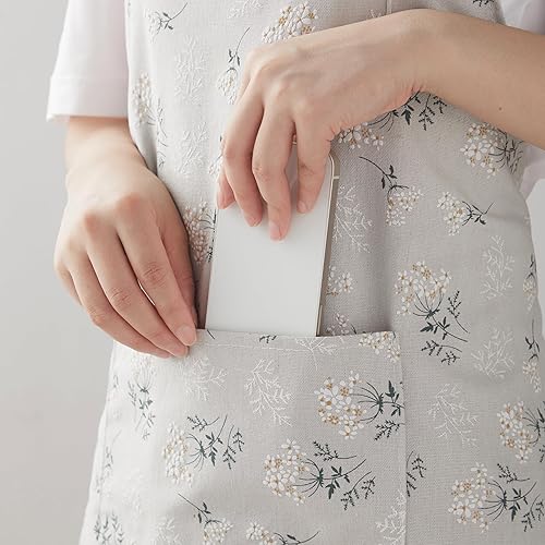 Miniatura 7 de Delantal de lino estilo japonés delantal floral ligero para hombre y mujer, tela transpirable en relieve 3D, adecuado para hornear, jardinería,