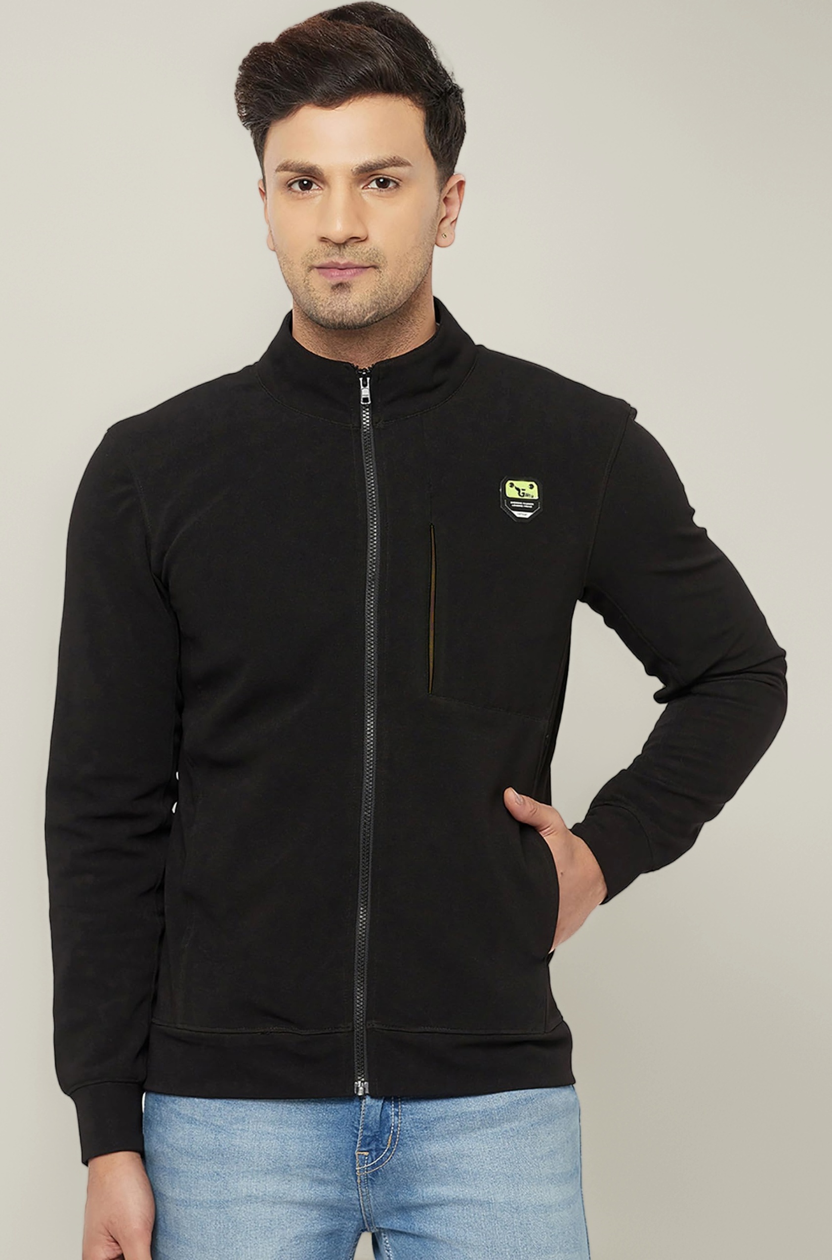 Mens Zip Up Polyester Full Sleeves High Neck Jackets-Black | Winter Wear | Side Pockets | Regular Fit Jacket For Men, Track Top For Travelling, Gym & Sports Wear | Lightweight Jackets for Men