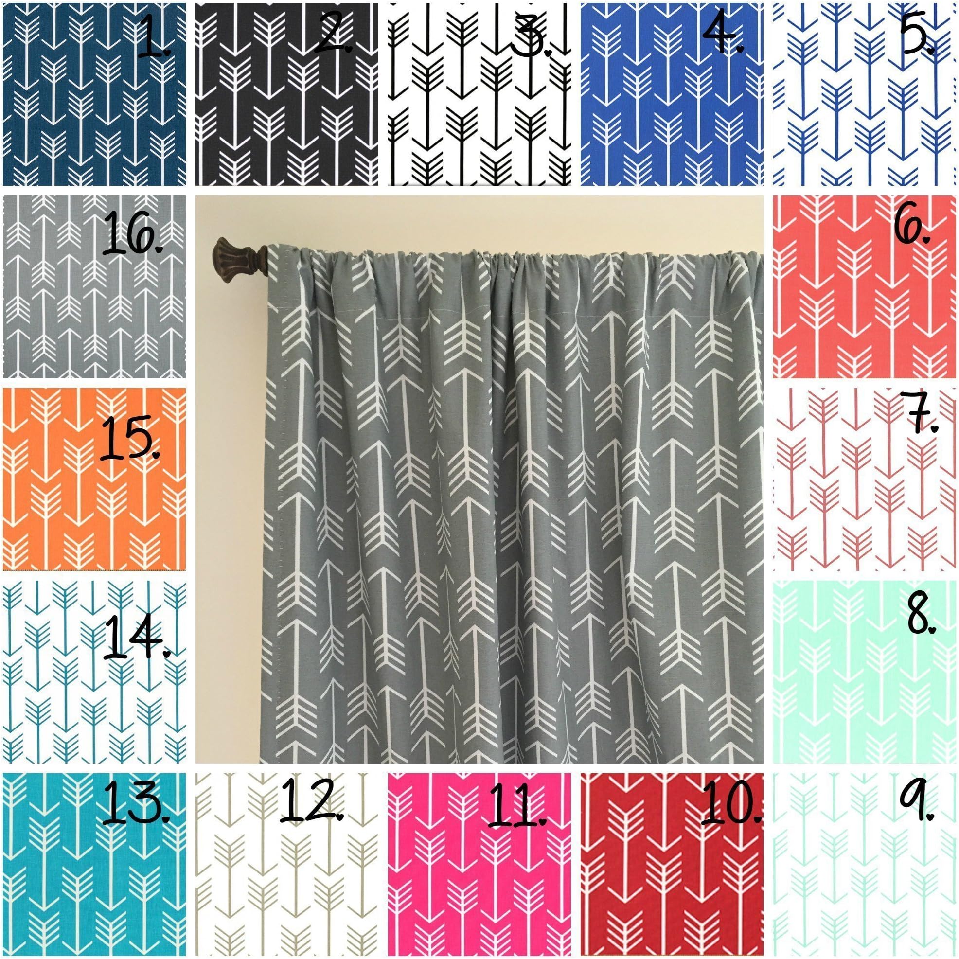 Arrow Curtain Panel Set Navy Arrow Curtains Coral Drapes Gray Arrow Curtain Panels Mint Arrow Curtains Nursery Curtains Set of 2 Choose Fabric and Size