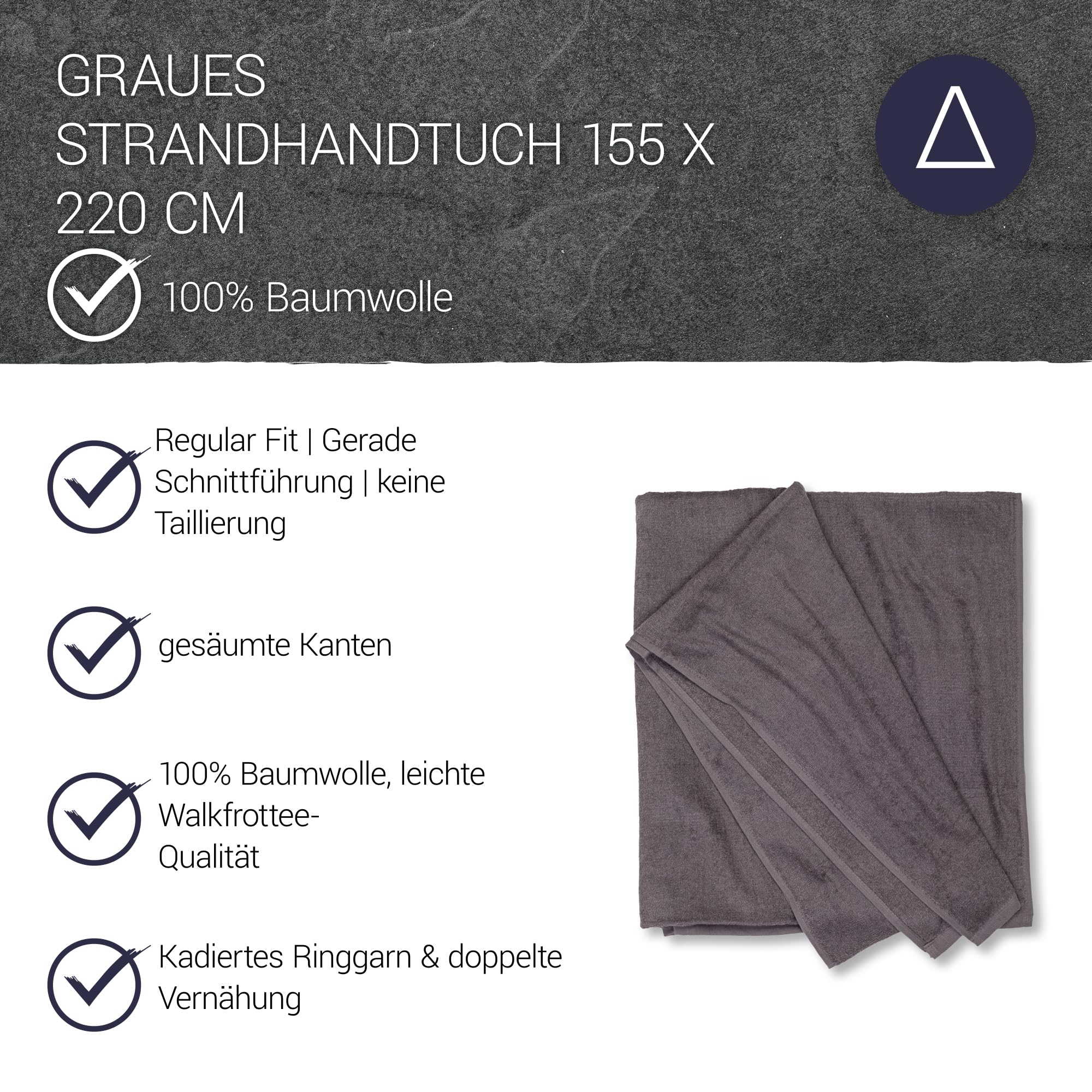 Kapart Strandtuch XXL 100% Baumwolle, 100x200 cm oder 155x220cm, I XXL Saunahandtuch I Badetuch in Übergröße I Duschhandtuch, Badehandtuch & Saunatuch (155x220, 710 Grau)