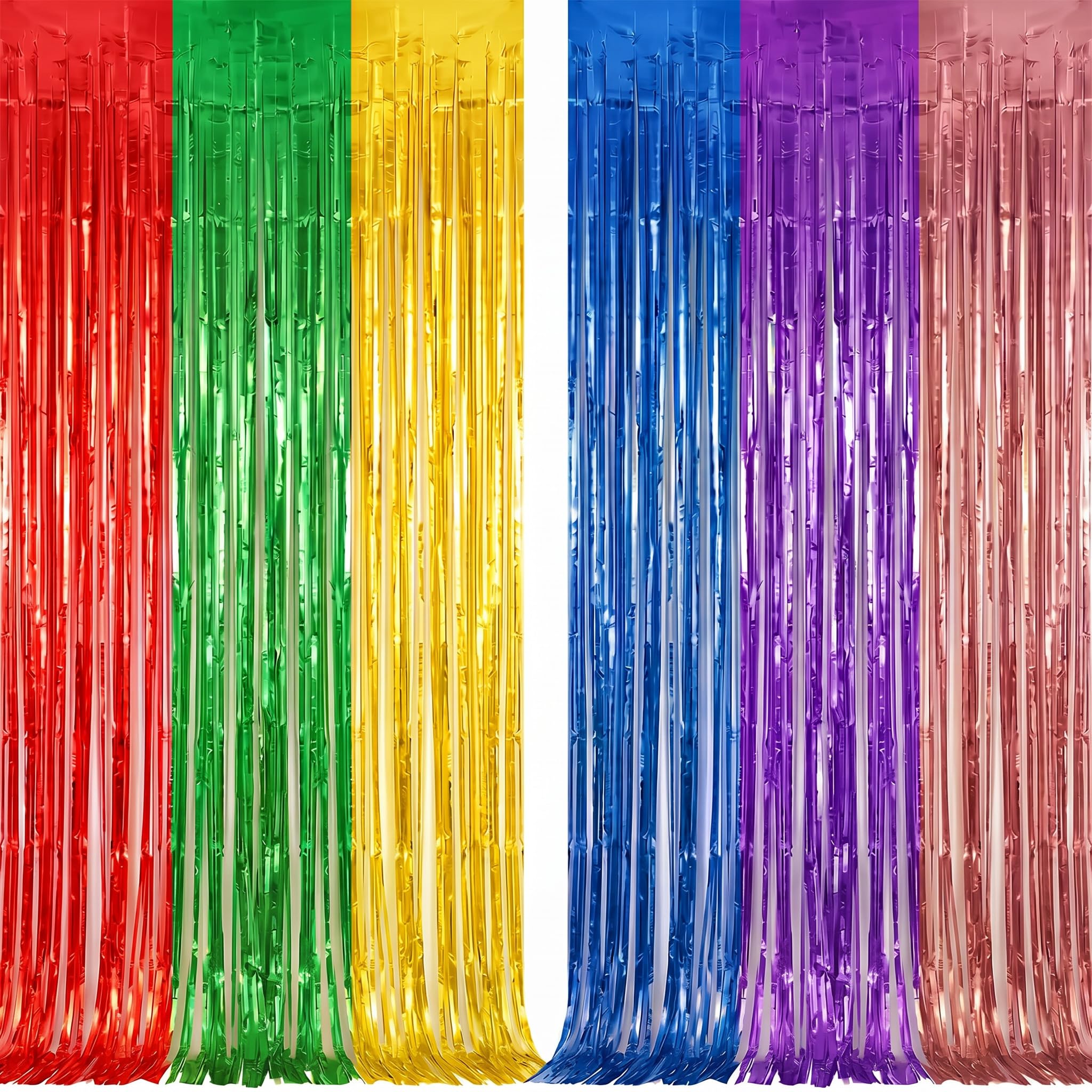 2Pack Rainbow Metallic Tinsel Foil Fringe Curtain Backdrop Party Decoration