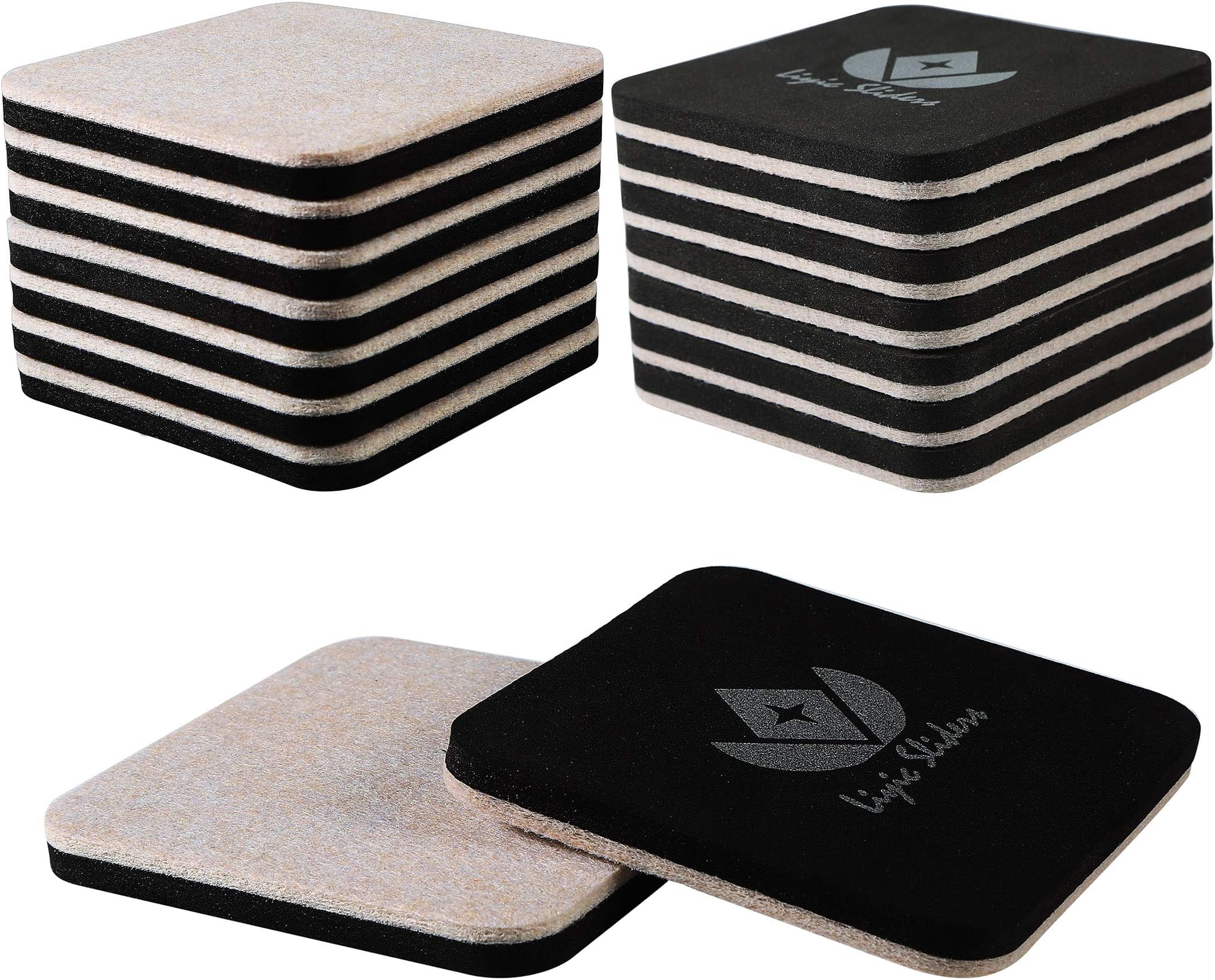 4in Square Felt Sliders for Hard Surfaces - Heavy Duty Reusable Hardwood Floor Sliders - Furniture Movers