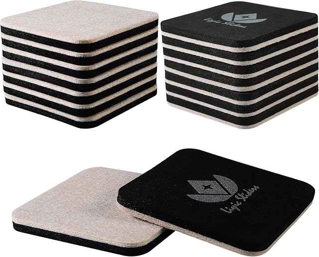 Liyic 16Pack 4in.Square Felt Sliders for Hard Surfaces-Felt Furniture Sliders - Heavy Duty Sliders  Reusable Hardwood Floor Sliders -Furniture Moving Sliders-Sofa Sliders Gliders Glides Movers