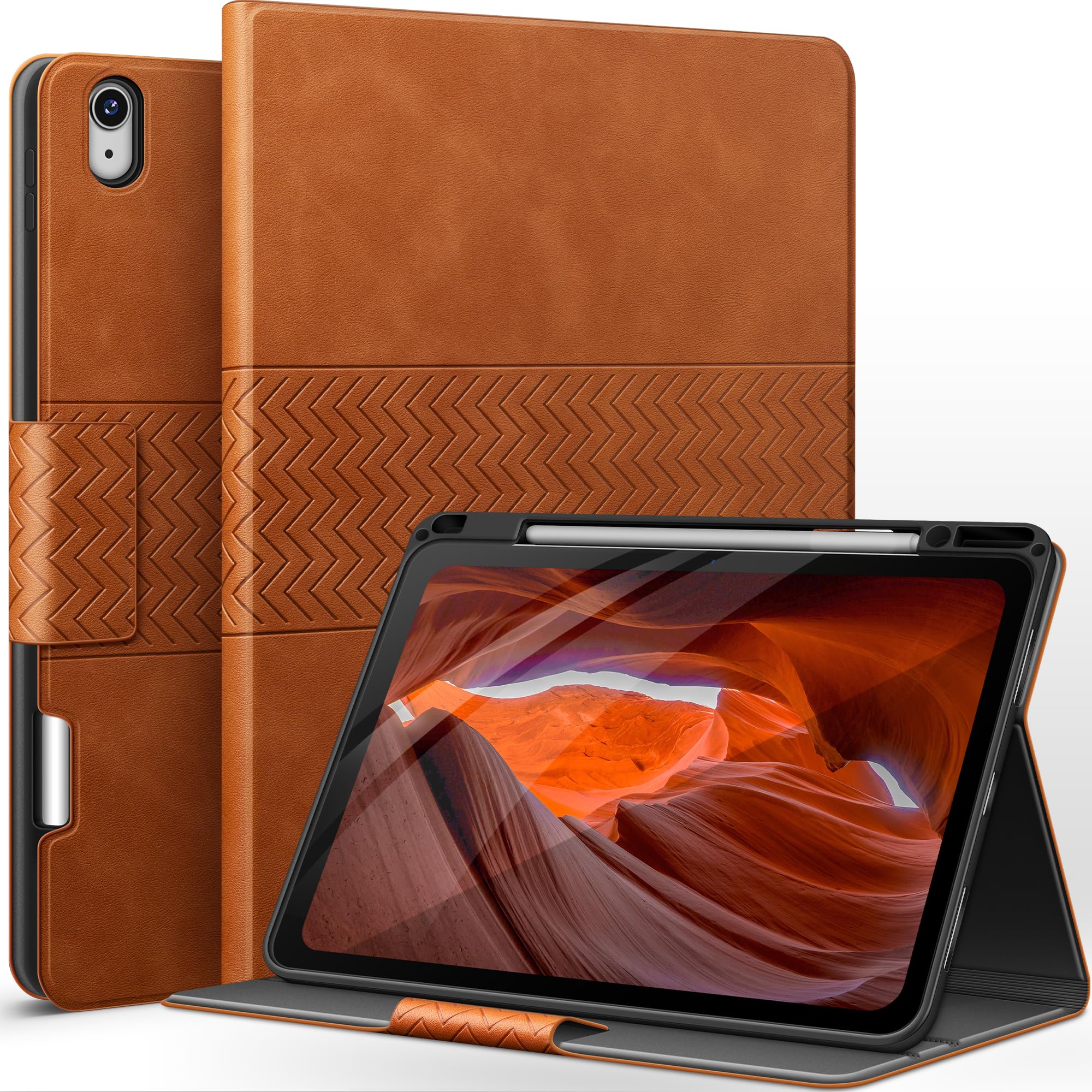 auaua Case for iPad Air 13 Inch (2025/2024) M3/M2, with Pencil Holder, Supports Pencil Pro/USB-C, Adjustable Angles, Auto Sleep/Wake (Brown)