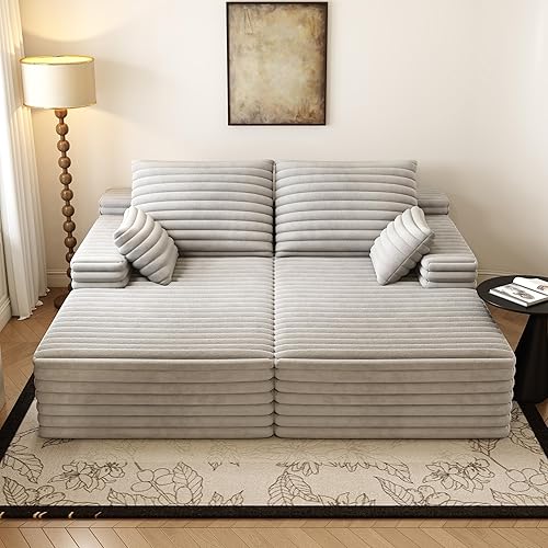Miniatura 7 de Tumbona doble de gran tamaño de 80 pulgadas, sofá cama afelpado de nube, sofá tapizado sin estructura, asiento profundo, no requiere montaje,
