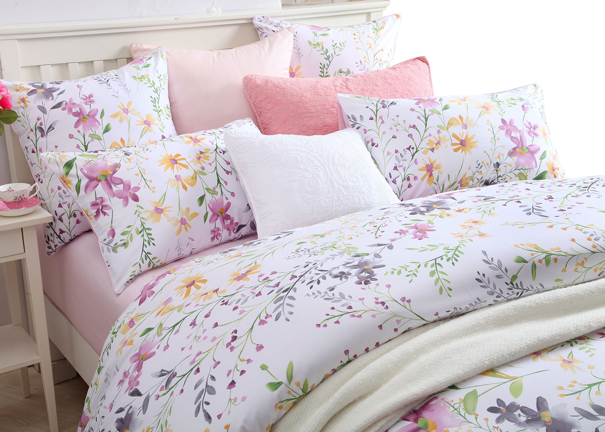 USTIDE King Size Multicolour Floral Bedding Set - 100% Cotton 3-Piece Duvet Cover with Pillowcases, Colorful