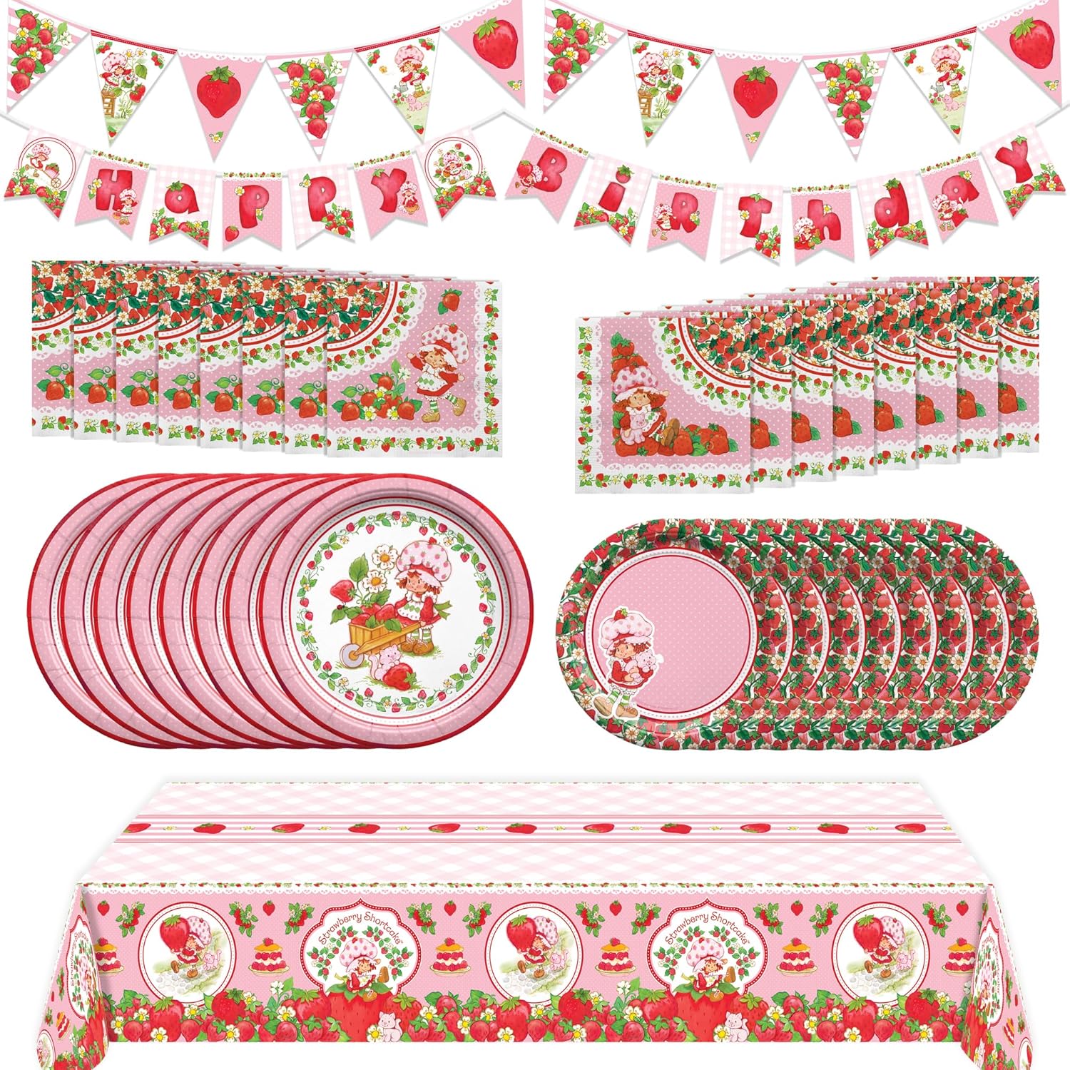 Treasures Gifted Officially Licensed Strawberry Shortcake Decorations - Serves 16 Guests - Complete Set Strawberry Shortcake Baby Shower Decorations - Birthday Party Supplies Accessories