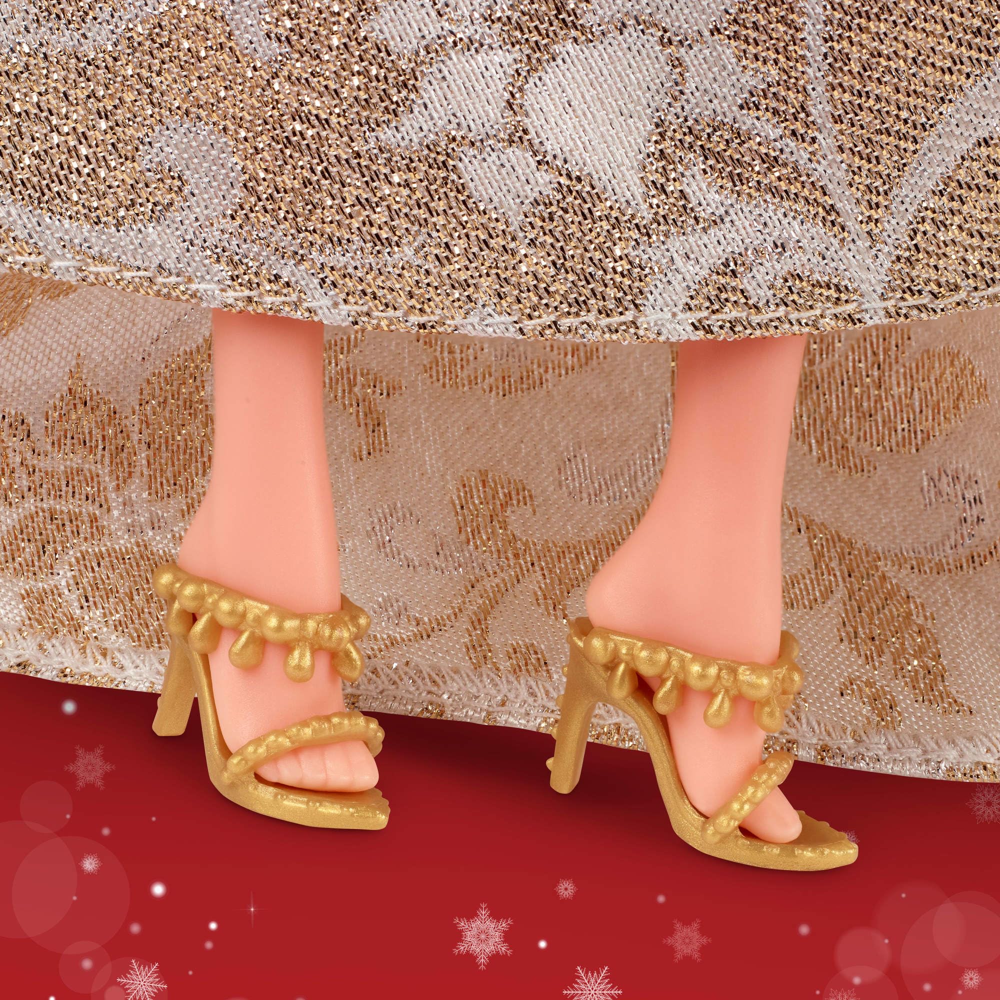 Barbie Poupée Barbie Joyeux Noël 2025, poupée Blonde emblématique Portant Une Robe Agent et Or, poupée Collector pour Les fêtes, avec Emballage de présentation et Socle, JBJ00