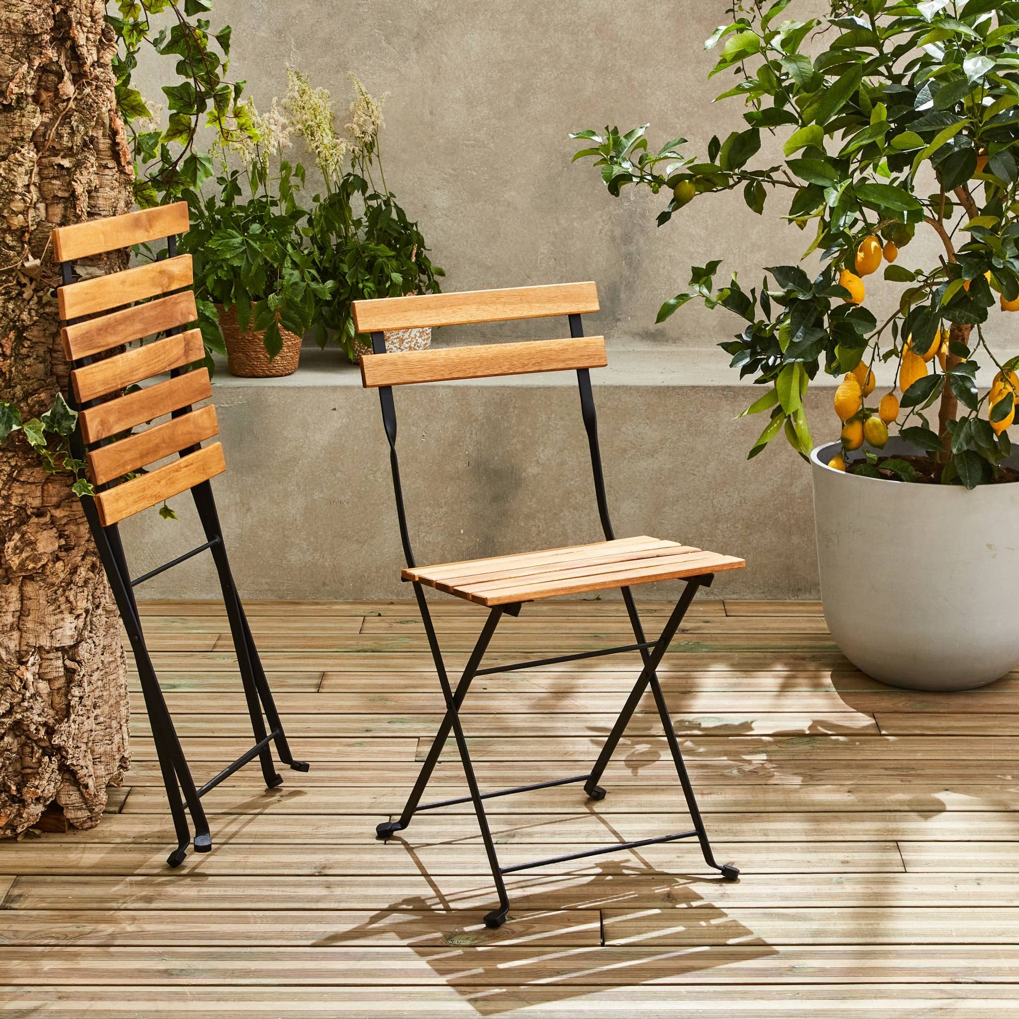 Alice's Garden Table de bistrot pliante bois d'acacia et métal 55 x 54 cm