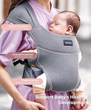 Momcozy Portable Baby Carrier Compact & Lightweight, Adjustable for Travel, Fold & Go Convenient Storage Hip Pouch, Wide Shoulder Straps, Soft Skin-Friendly Fabric, for Babies 1235 lbs (Grey)