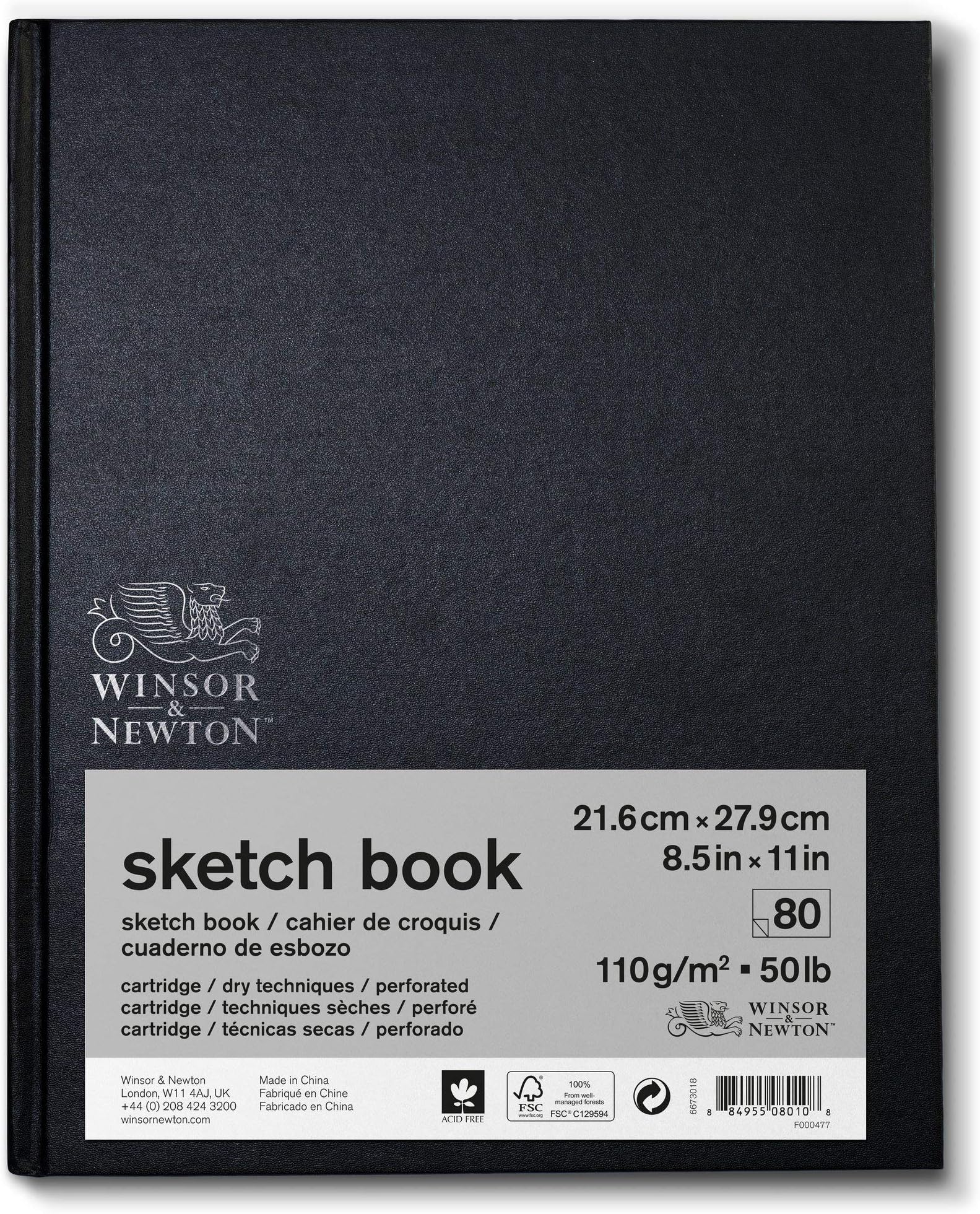 Winsor & Newton Classic Hard Bound Sketch Book, 8.5" x 11", 80 sheets, 110gsm, Natural White