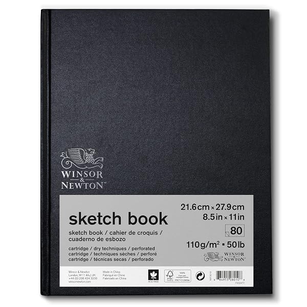 Winsor & Newton 6673018 - Quaderno da disegno con 80 fogli di carta da disegno, 110 g/m², copertina rigida con incollaggio sul retro, fogli microforati, 22,9 x 30,5 cm