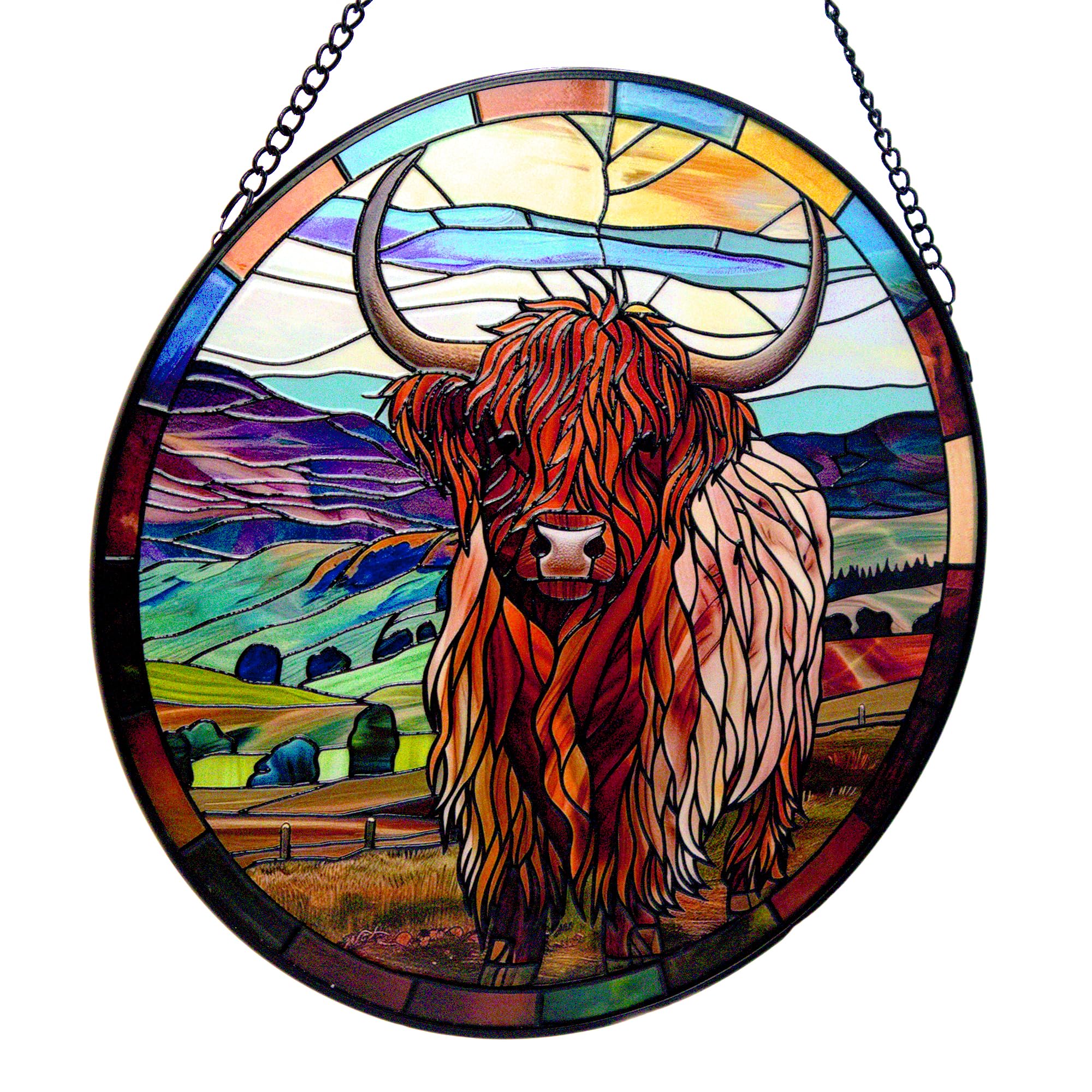 Cello Suncatcher Window Hanging Decoration – Horizon Highland Cow Sun Catcher Ornament for Home Decor Rustic Farmhouse Country Style Stained Glass Gift Indoor Window Art — image 1