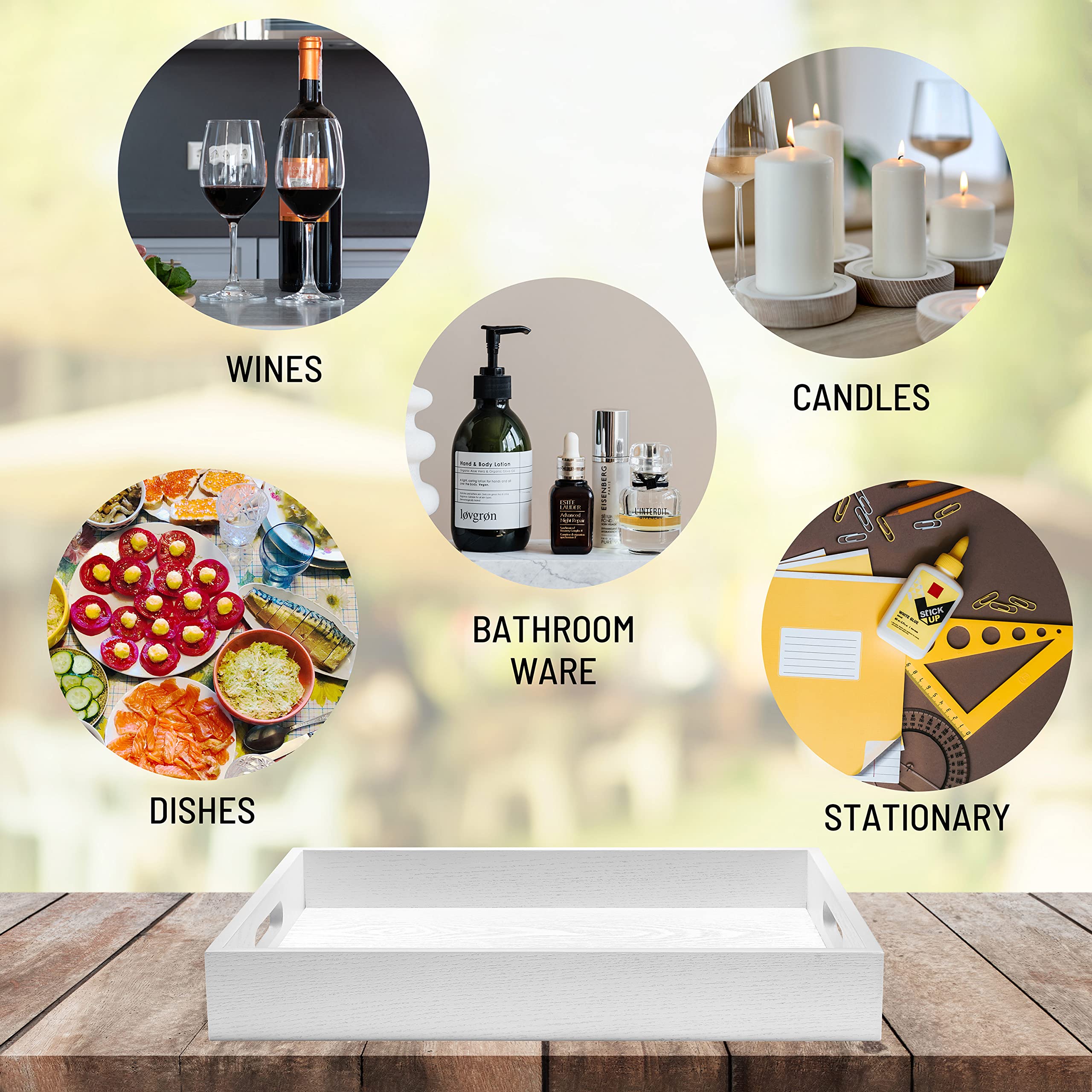ATZYmolin Bandeja de madera para servir con asas, decoración rectangular de madera para el hogar, bandeja de tocador para desayuno, cena, bebidas, cocina, comedor, sala de estar, baño, restaurantes,