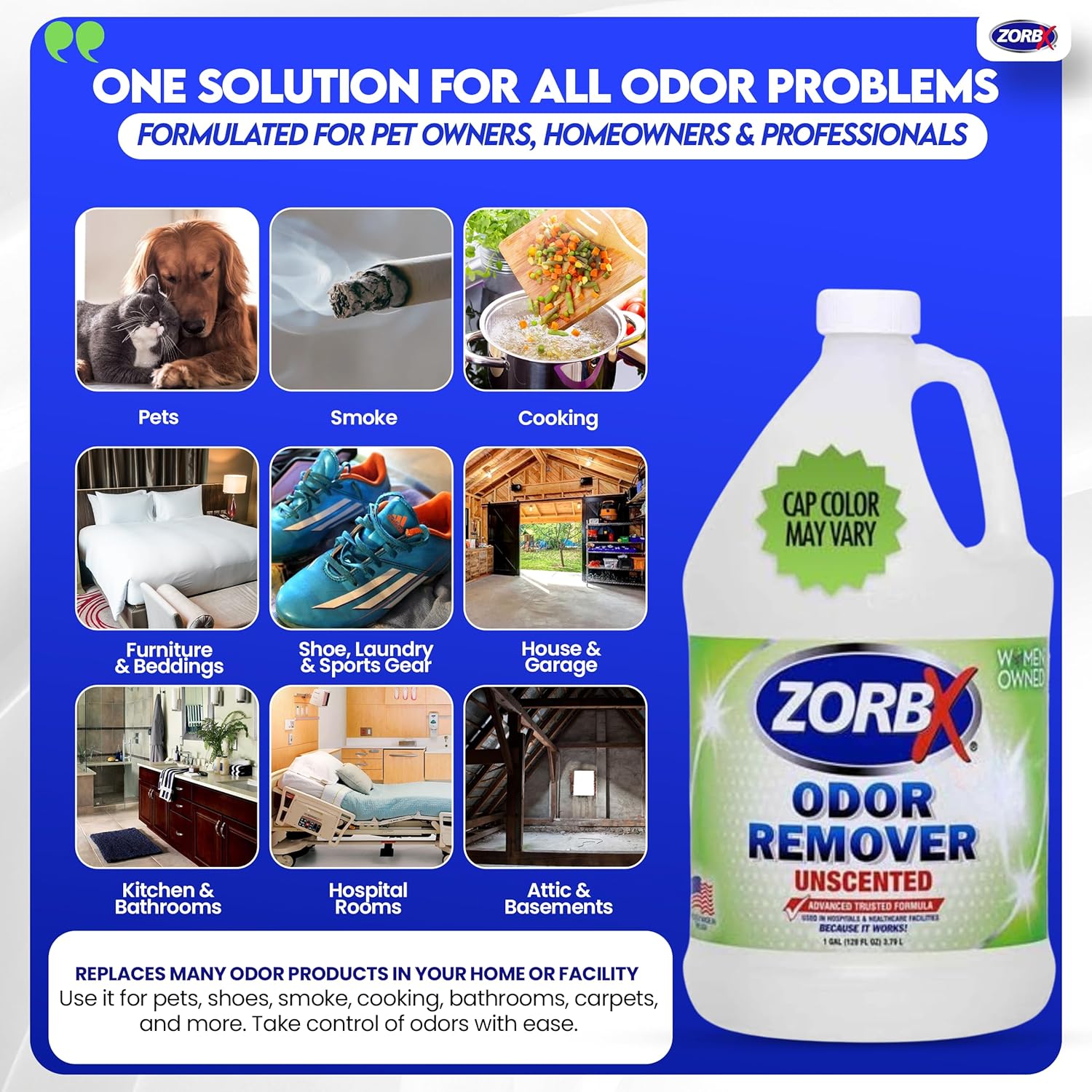ZORBX Unscented Odor Eliminator Spray 128 Oz, 1 Gallon - Used in Hospitals & Healthcare Facilities - Advanced Trusted Odor Remover Formula - All-Purpose Deodorizer for Dog, Cat, Home, Carpet & Car