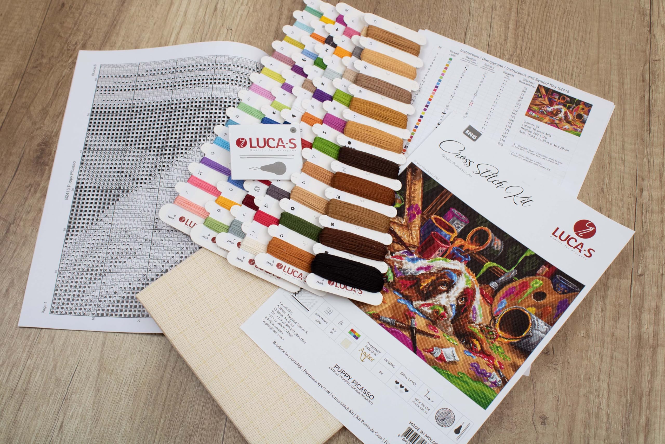 Luca-S Kit per punto croce, motivo: cucciolo di Picasso, B2415, per adulti, kit per ricamo e cucito